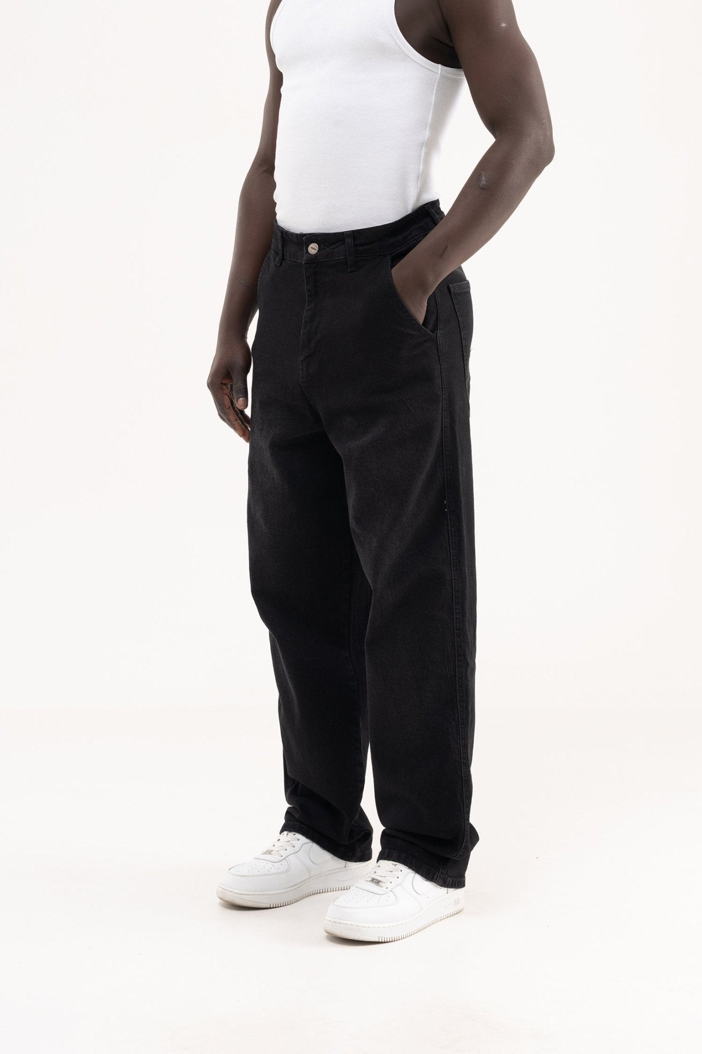 Erkek Basic Baloon Fit Baggy Jean Pantolon Efektli Siyah
