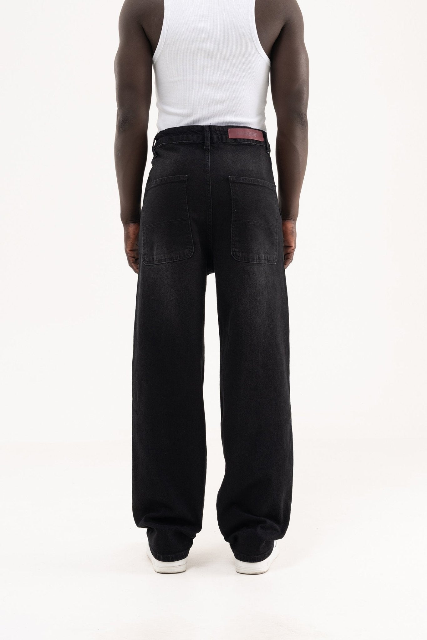 Erkek Basic Baloon Fit Baggy Jean Pantolon Efektli Siyah