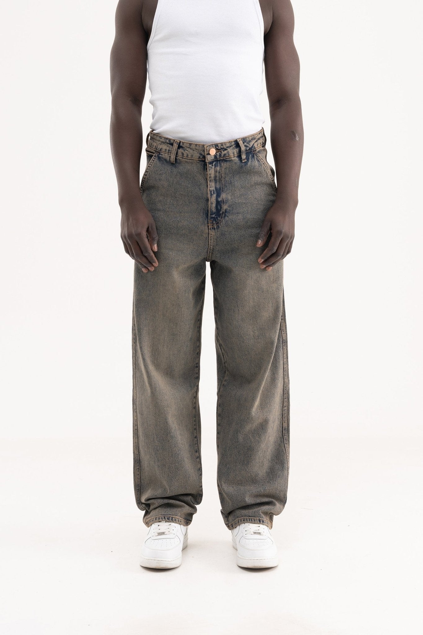 Erkek Basic Baloon Fit Baggy Jean Pantolon Kahverengi - Mavi