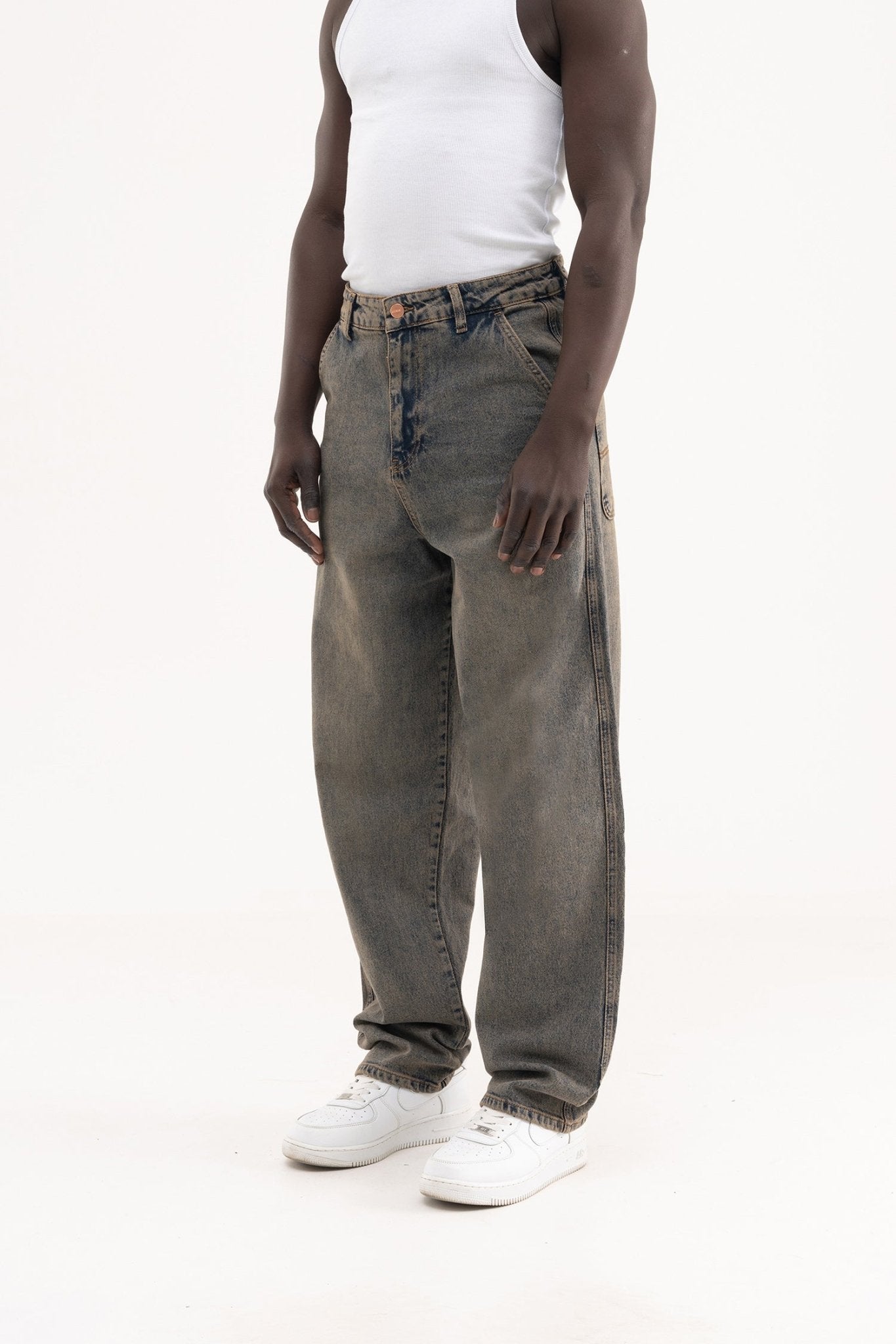 Erkek Basic Baloon Fit Baggy Jean Pantolon Kahverengi - Mavi