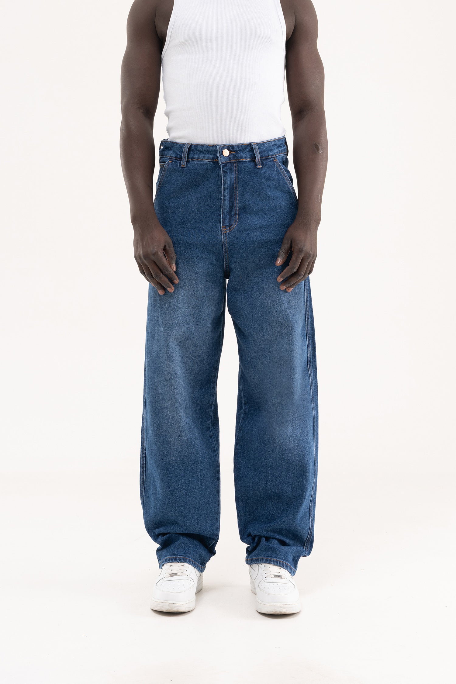 Erkek Basic Baloon Fit Baggy Jean Pantolon Koyu Mavi