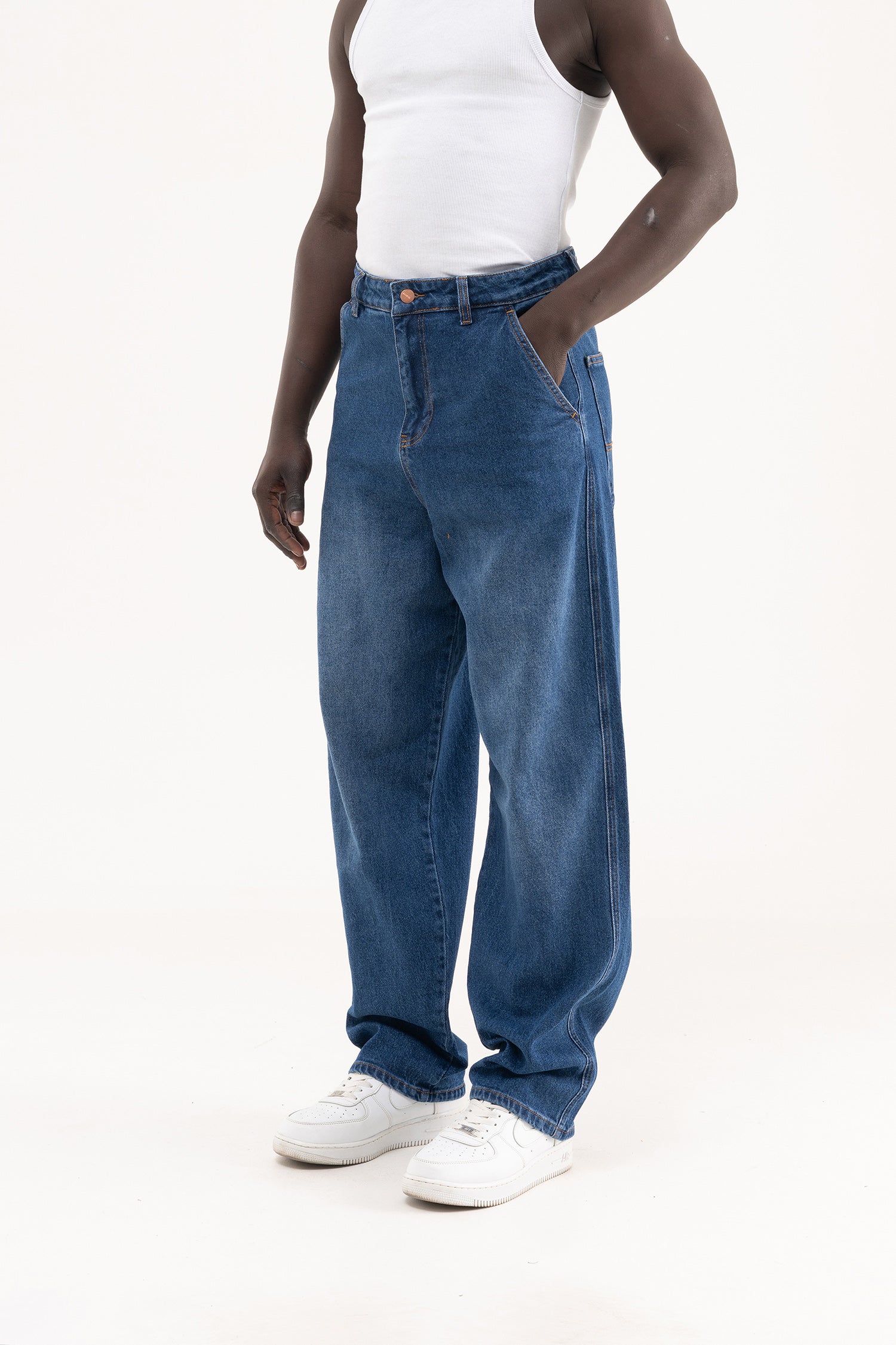Erkek Basic Baloon Fit Baggy Jean Pantolon Koyu Mavi