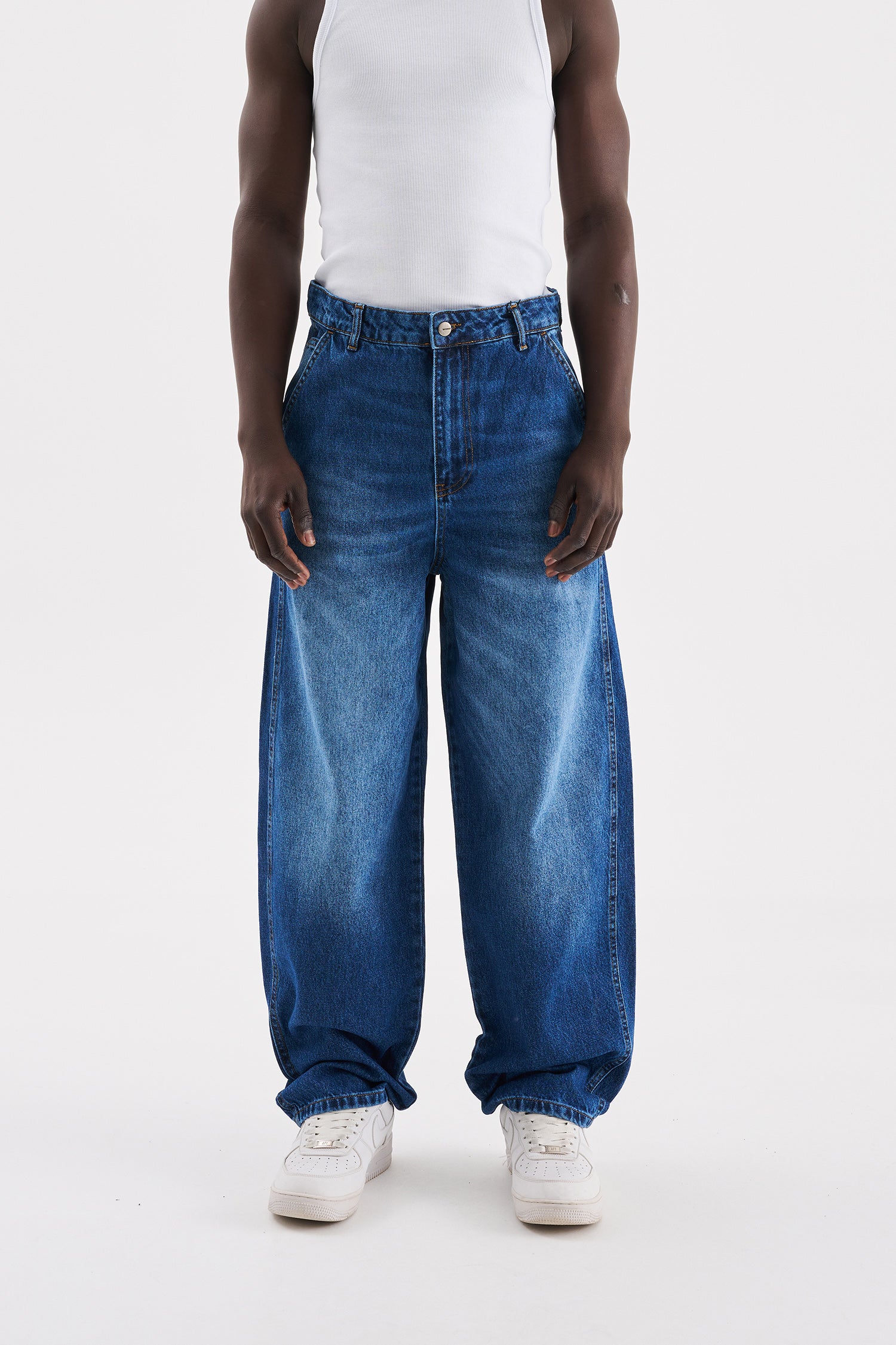 Erkek Basic Baloon Fit Baggy Jean Pantolon Mavi