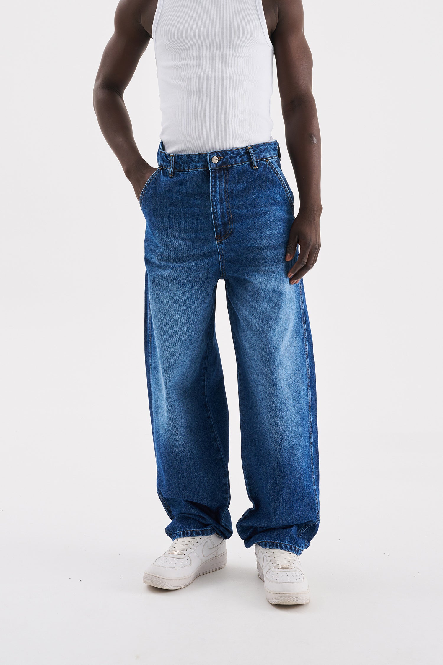 Erkek Basic Baloon Fit Baggy Jean Pantolon Mavi