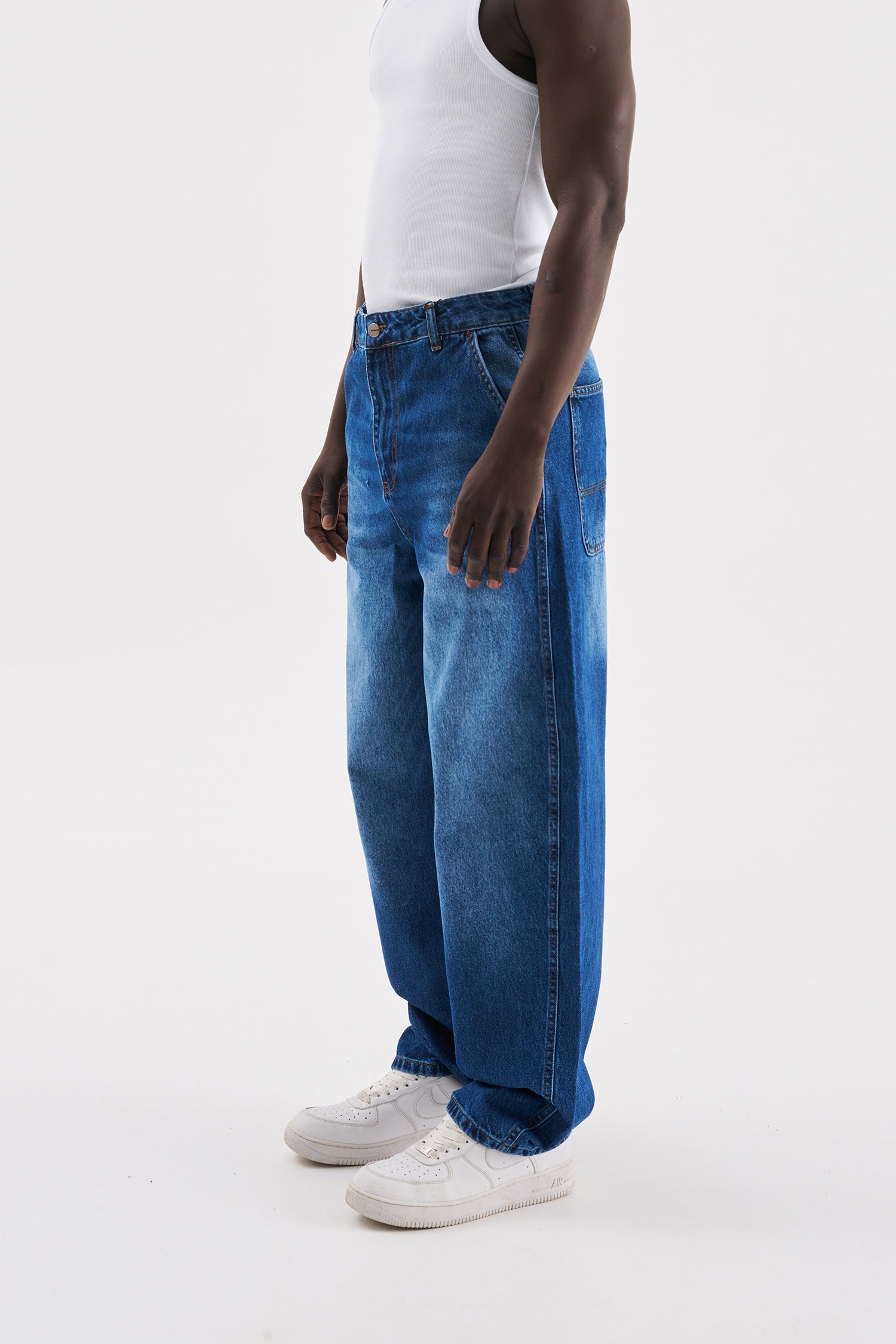 Erkek Basic Baloon Fit Baggy Jean Pantolon Mavi-3