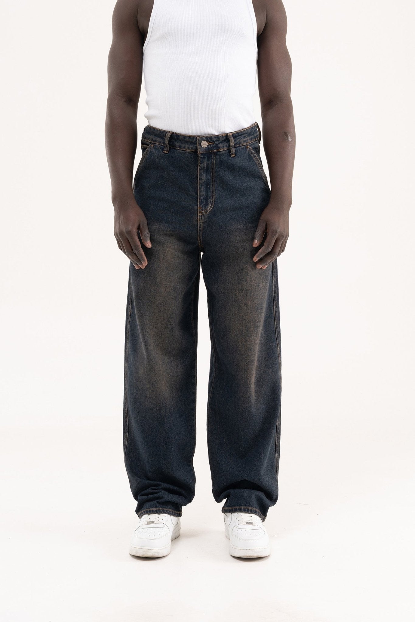 Erkek Basic Baloon Fit Baggy Jean Pantolon Mavi - Kahverengi
