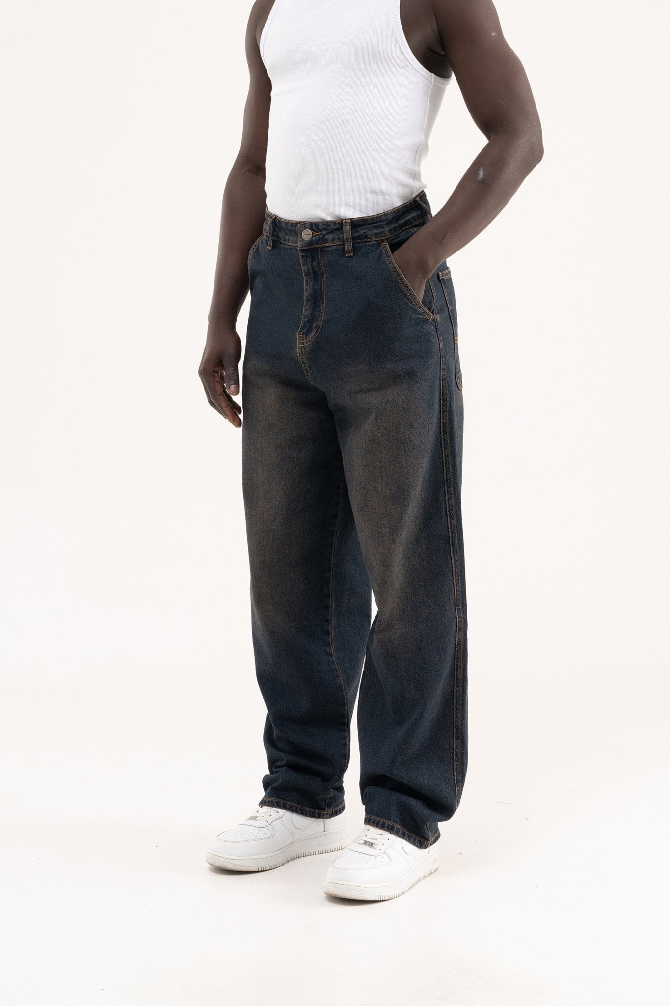 Erkek Basic Baloon Fit Baggy Jean Pantolon Mavi - Kahverengi