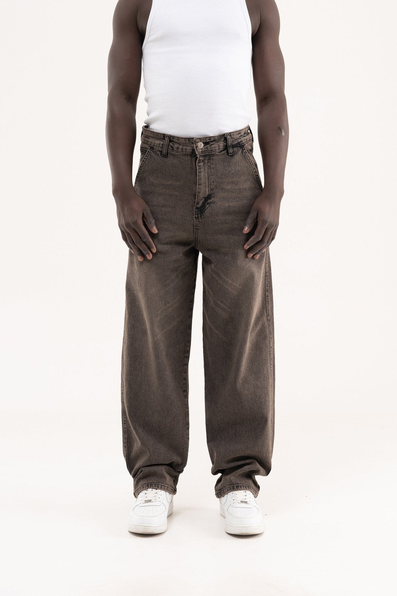 Erkek Basic Baloon Fit Baggy Jean Pantolon Siyah - Kahverengi