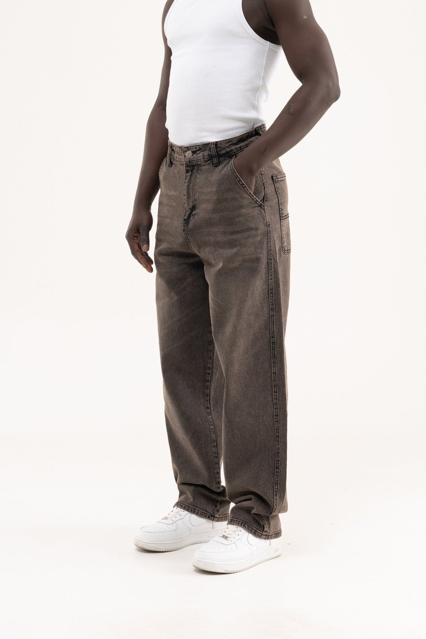 Erkek Basic Baloon Fit Baggy Jean Pantolon Siyah - Kahverengi