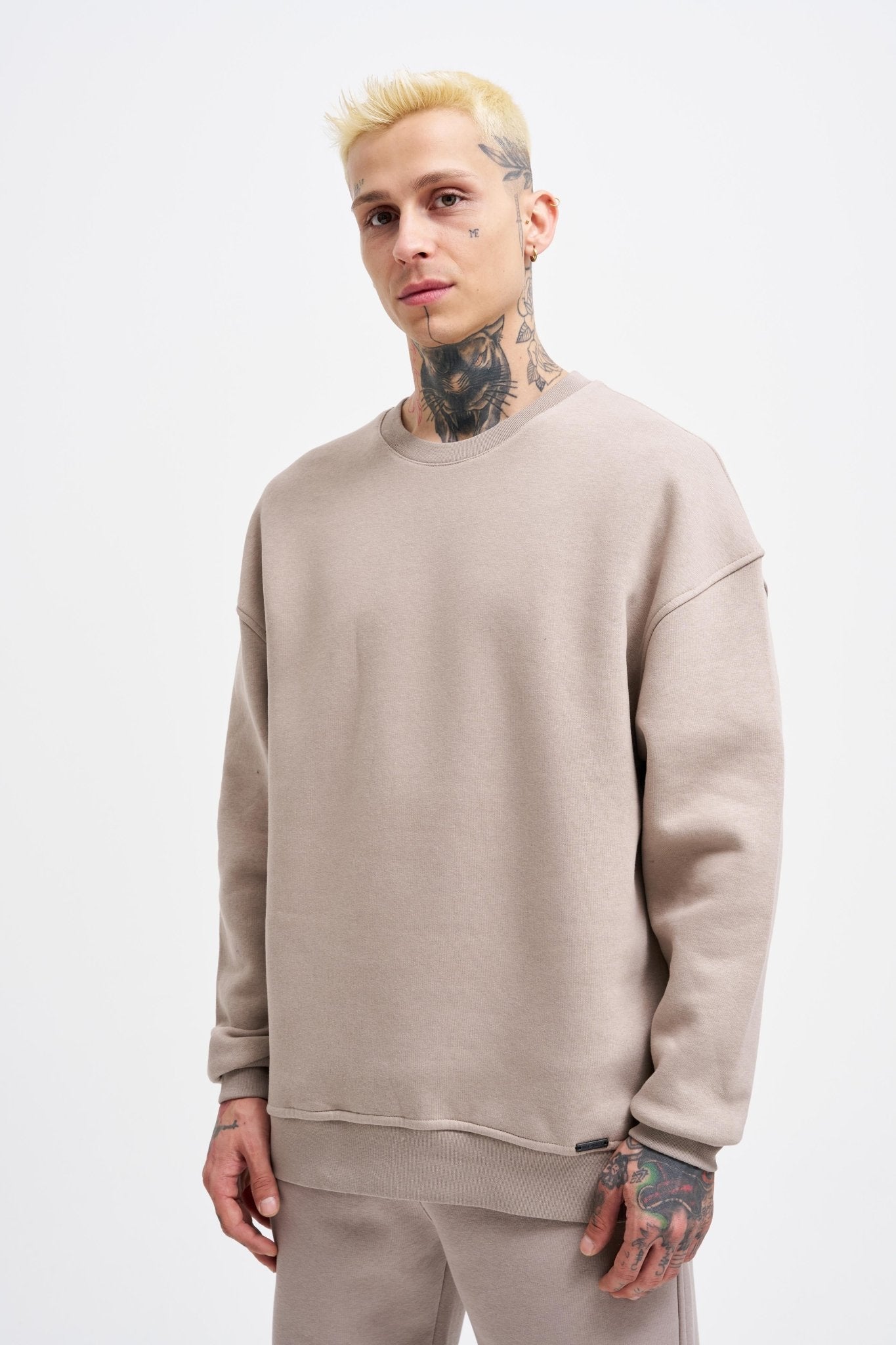 Erkek Basic Bisiklet Yaka Oversize Sweatshirt Açık Gri