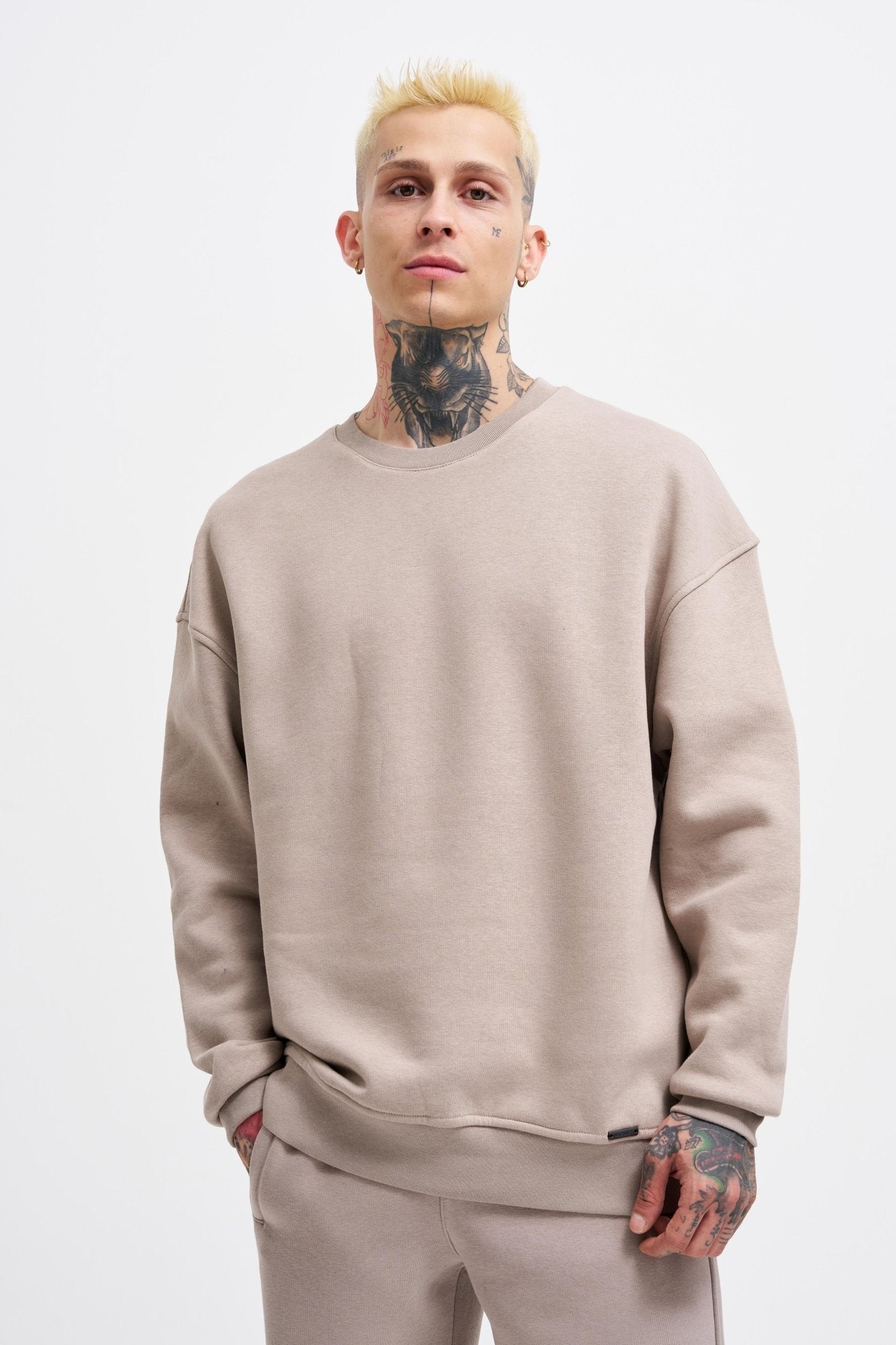 Erkek Basic Bisiklet Yaka Oversize Sweatshirt Açık Gri