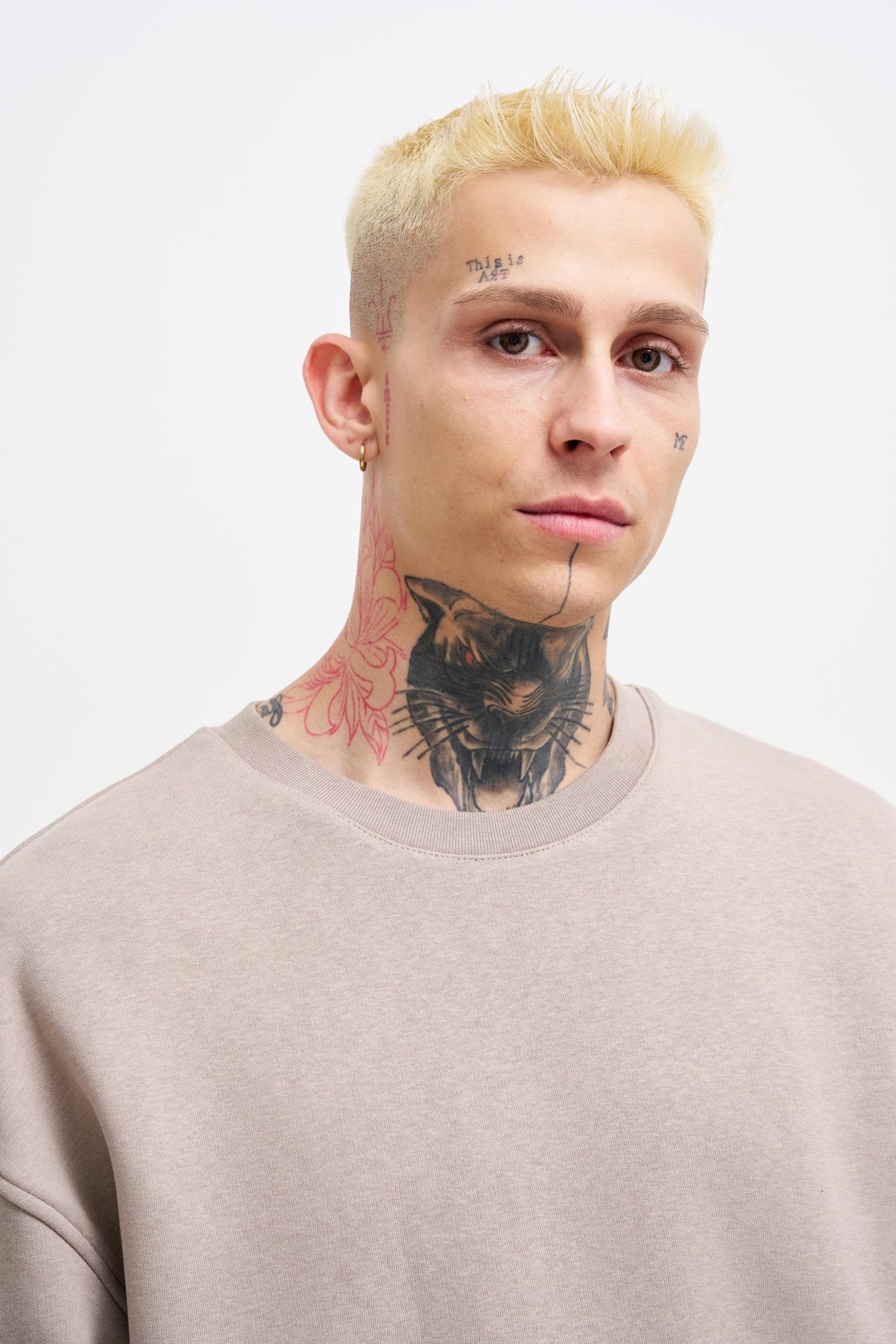 Erkek Basic Bisiklet Yaka Oversize Sweatshirt Açık Gri