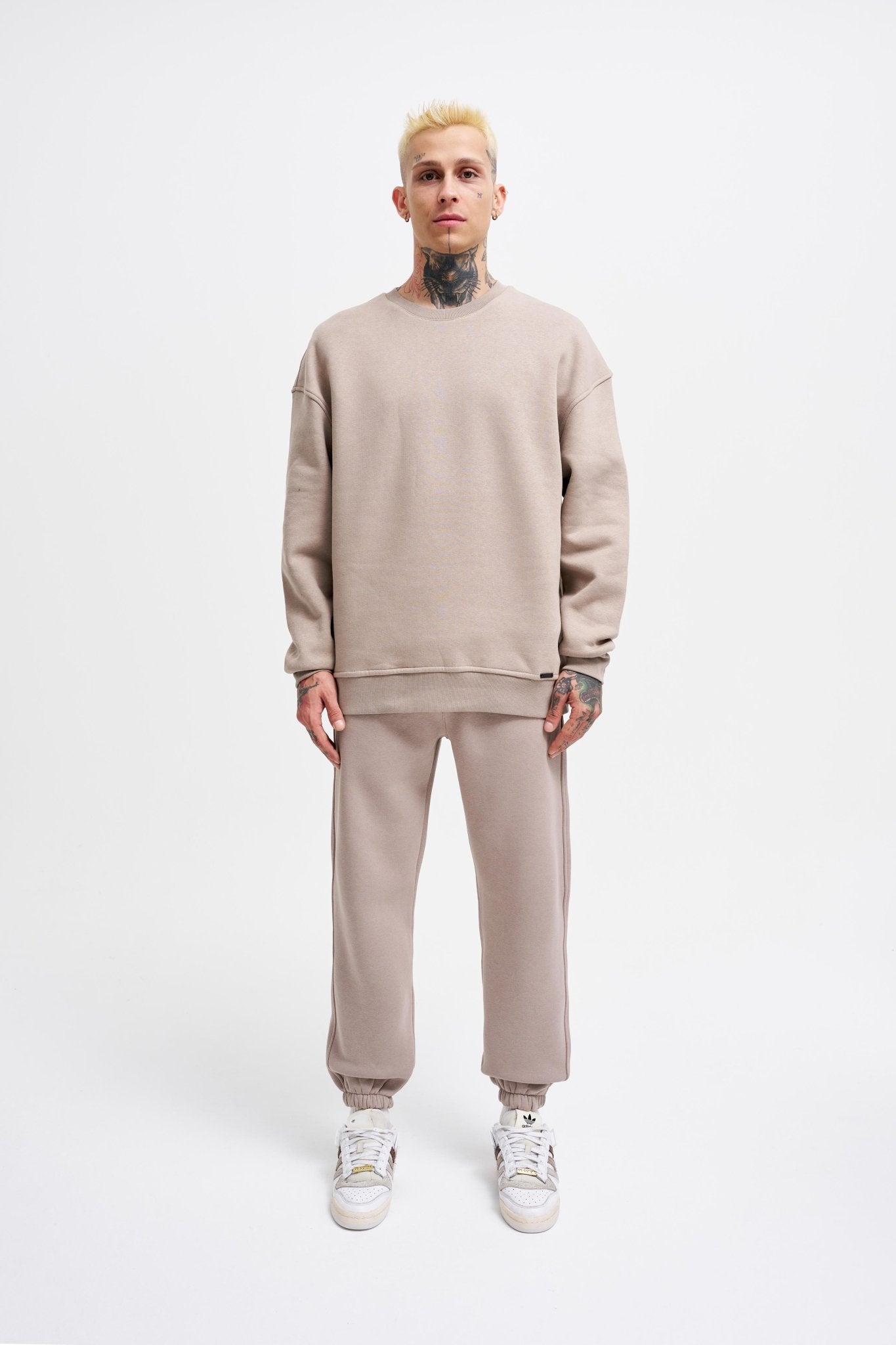 Erkek Basic Bisiklet Yaka Oversize Sweatshirt Açık Gri