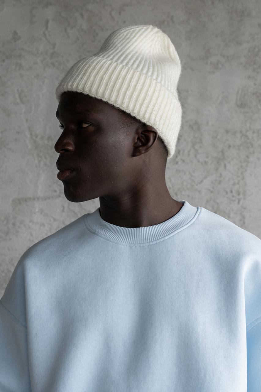 Erkek Basic Bisiklet Yaka Oversize Sweatshirt Açık Mavi