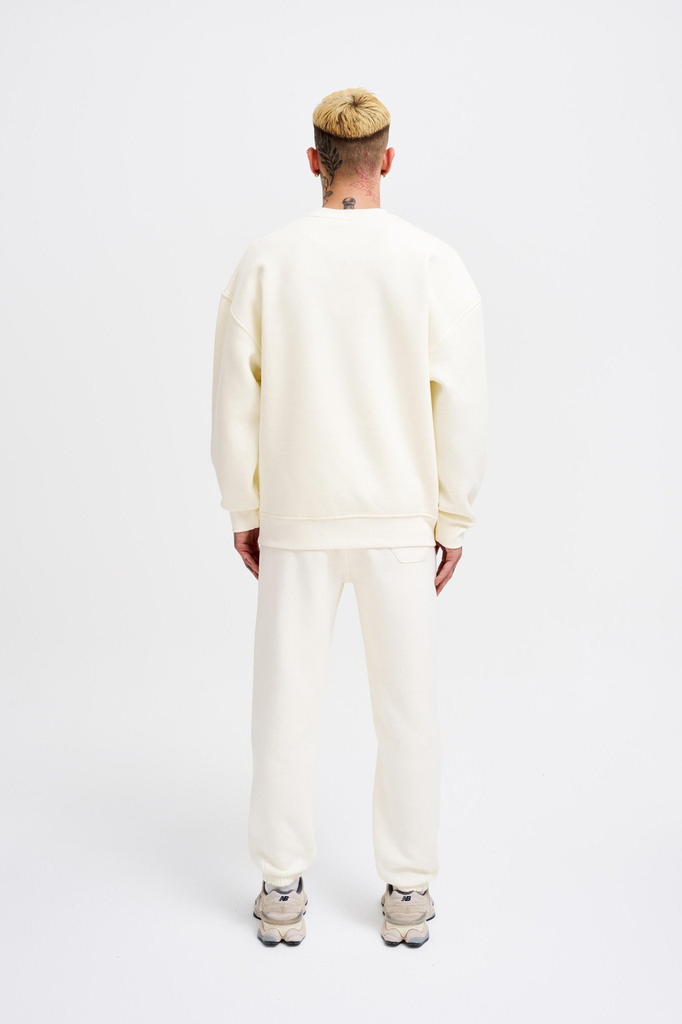 Erkek Basic Bisiklet Yaka Oversize Sweatshirt Ekru