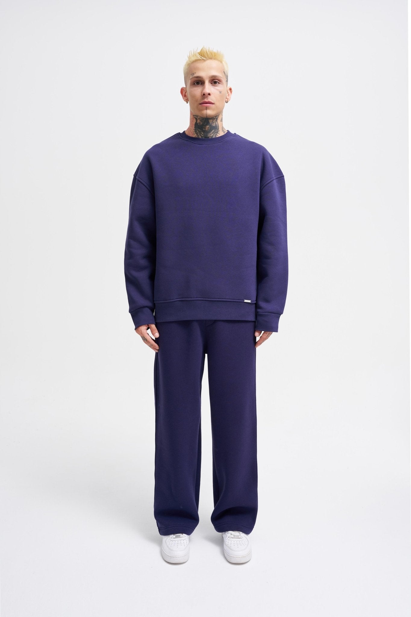 Erkek Basic Bisiklet Yaka Oversize Sweatshirt Gece Mavisi