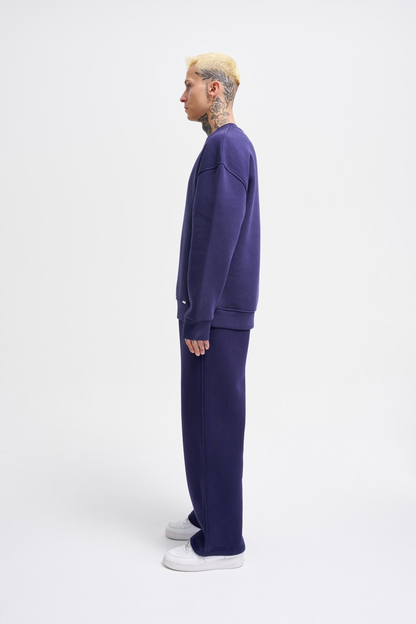 Erkek Basic Bisiklet Yaka Oversize Sweatshirt Gece Mavisi