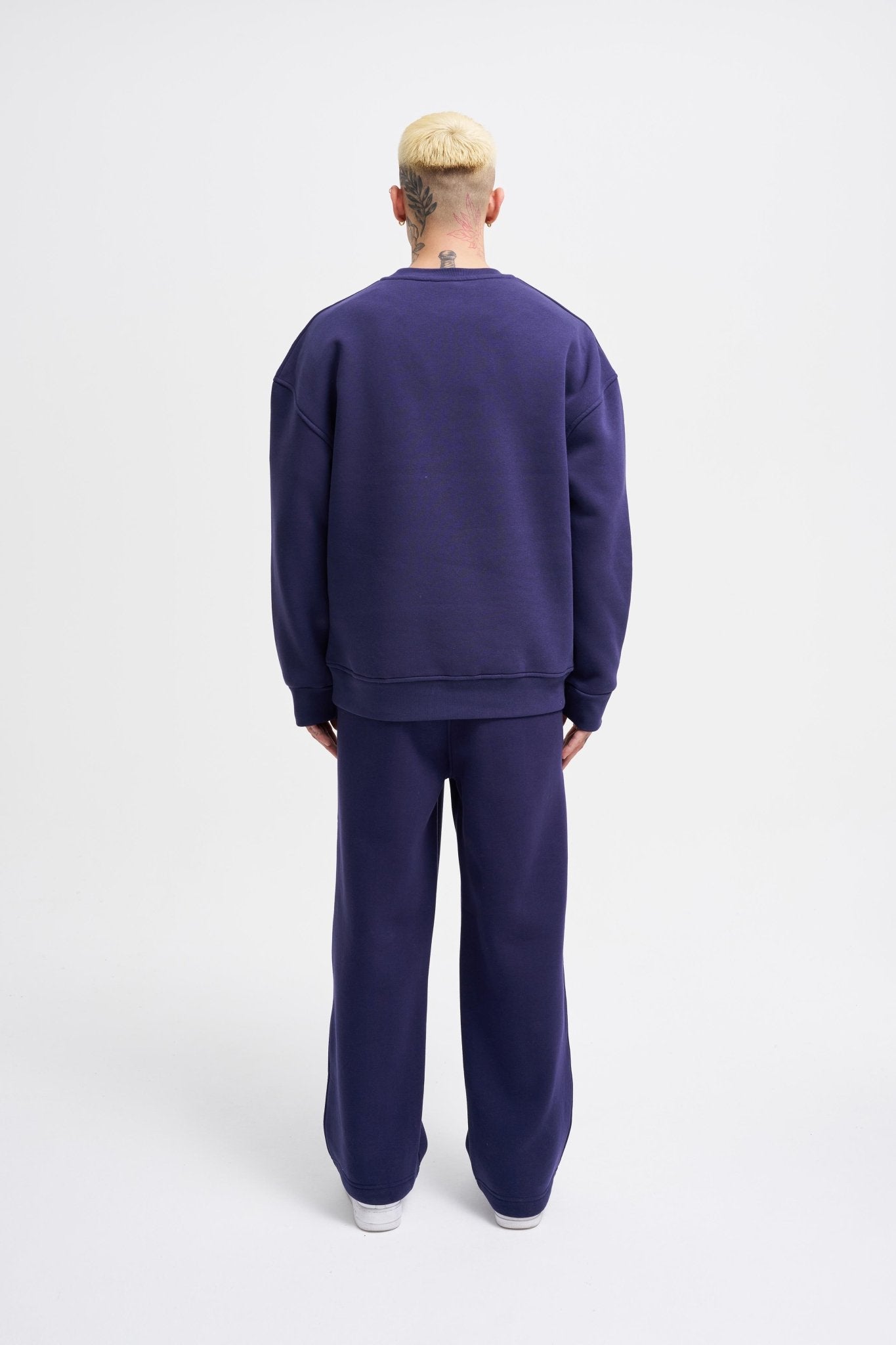 Erkek Basic Bisiklet Yaka Oversize Sweatshirt Gece Mavisi