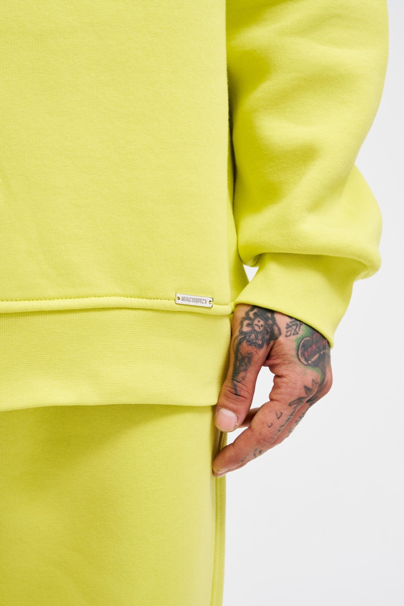 Erkek Basic Bisiklet Yaka Oversize Sweatshirt Neon Sarı