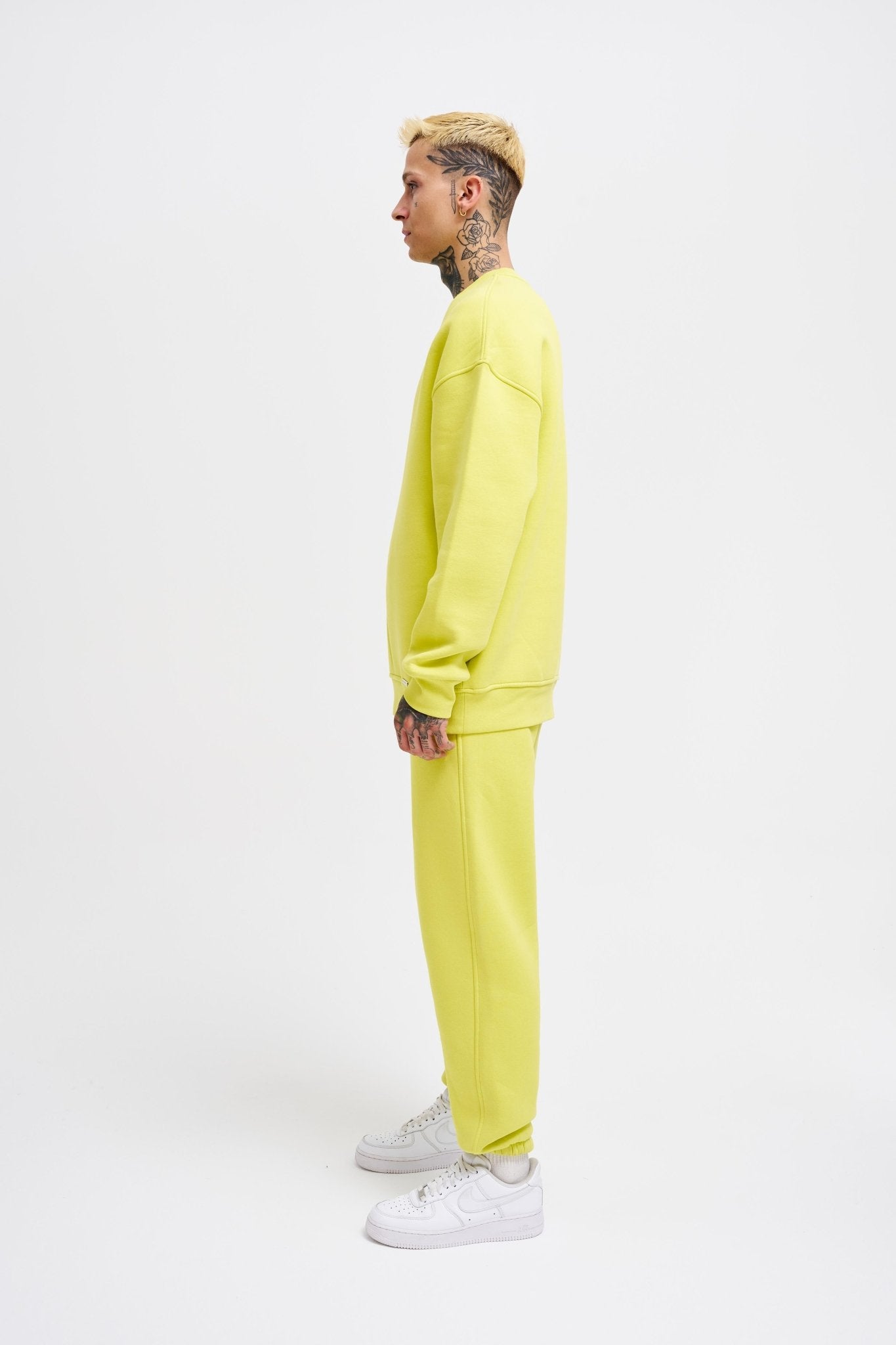 Erkek Basic Bisiklet Yaka Oversize Sweatshirt Neon Sarı