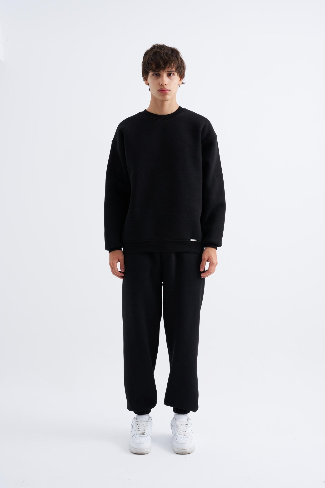 Erkek Basic Bisiklet Yaka Oversize Sweatshirt Siyah