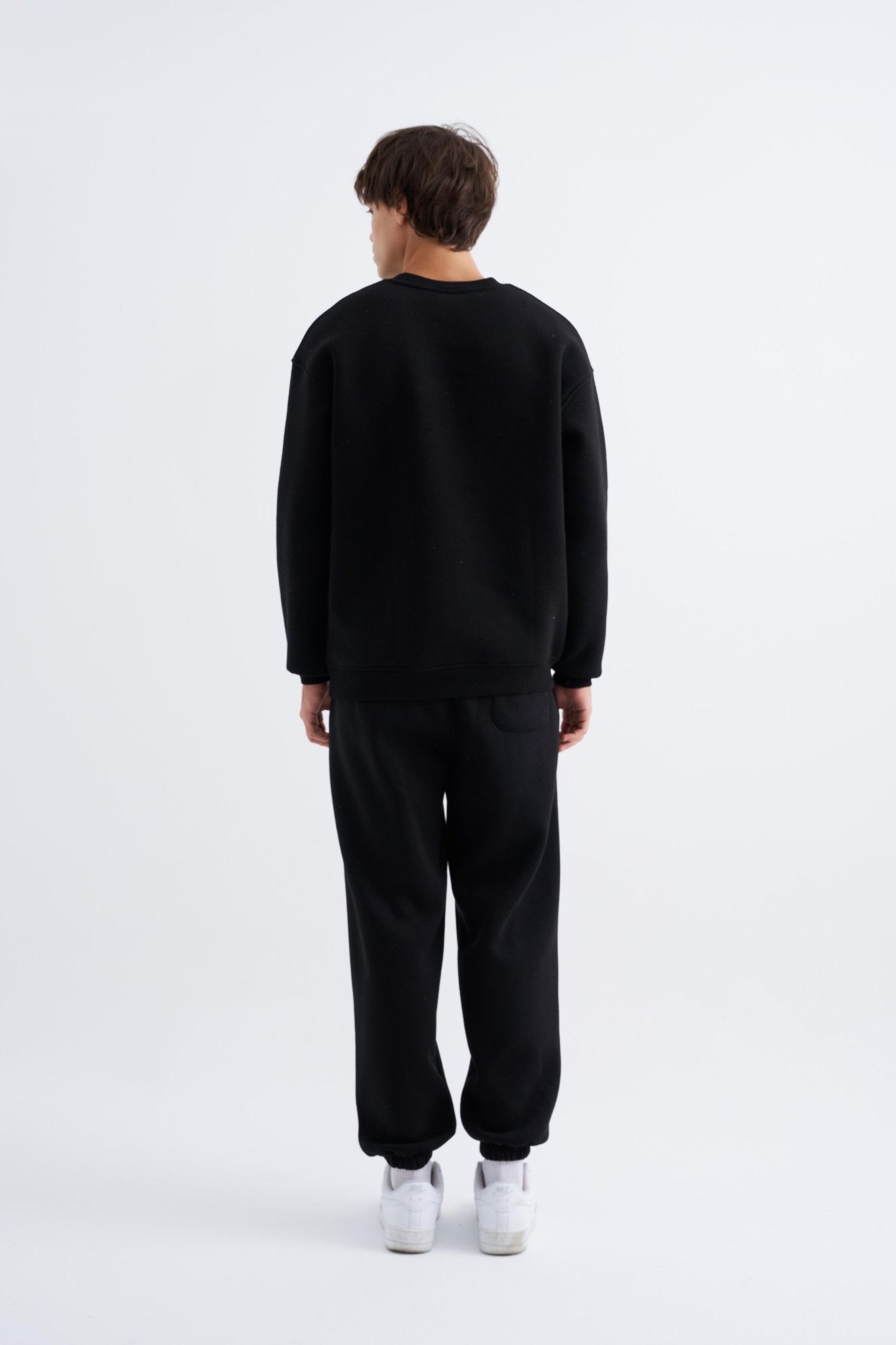 Erkek Basic Bisiklet Yaka Oversize Sweatshirt Siyah