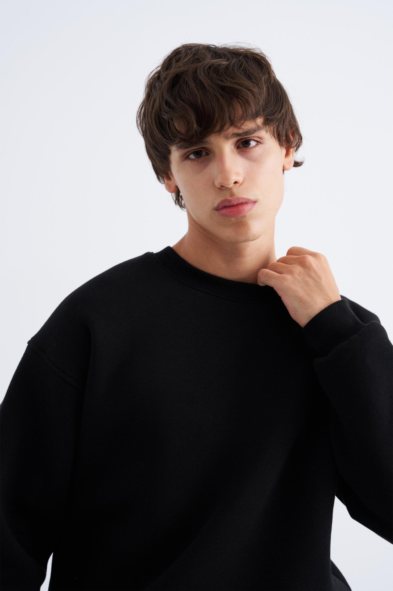 Erkek Basic Bisiklet Yaka Oversize Sweatshirt Siyah