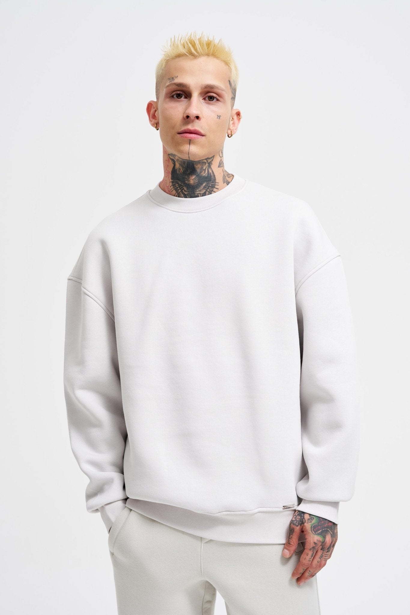 Erkek Basic Bisiklet Yaka Oversize Sweatshirt Uzay Grisi
