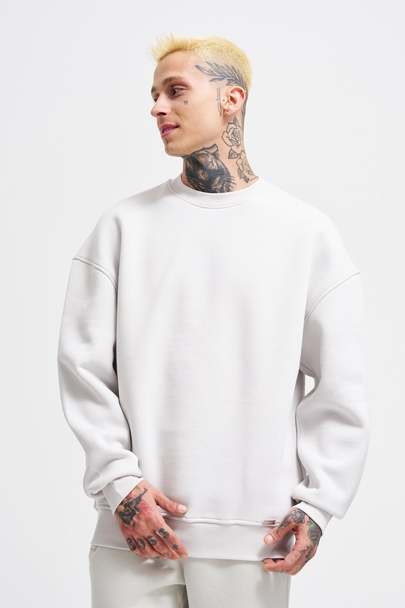 Erkek Basic Bisiklet Yaka Oversize Sweatshirt Uzay Grisi