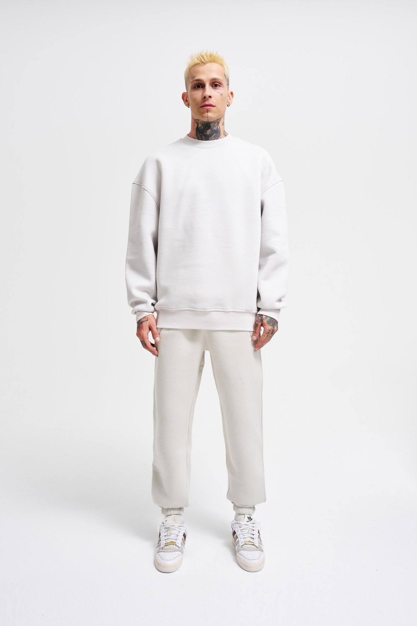 Erkek Basic Bisiklet Yaka Oversize Sweatshirt Uzay Grisi