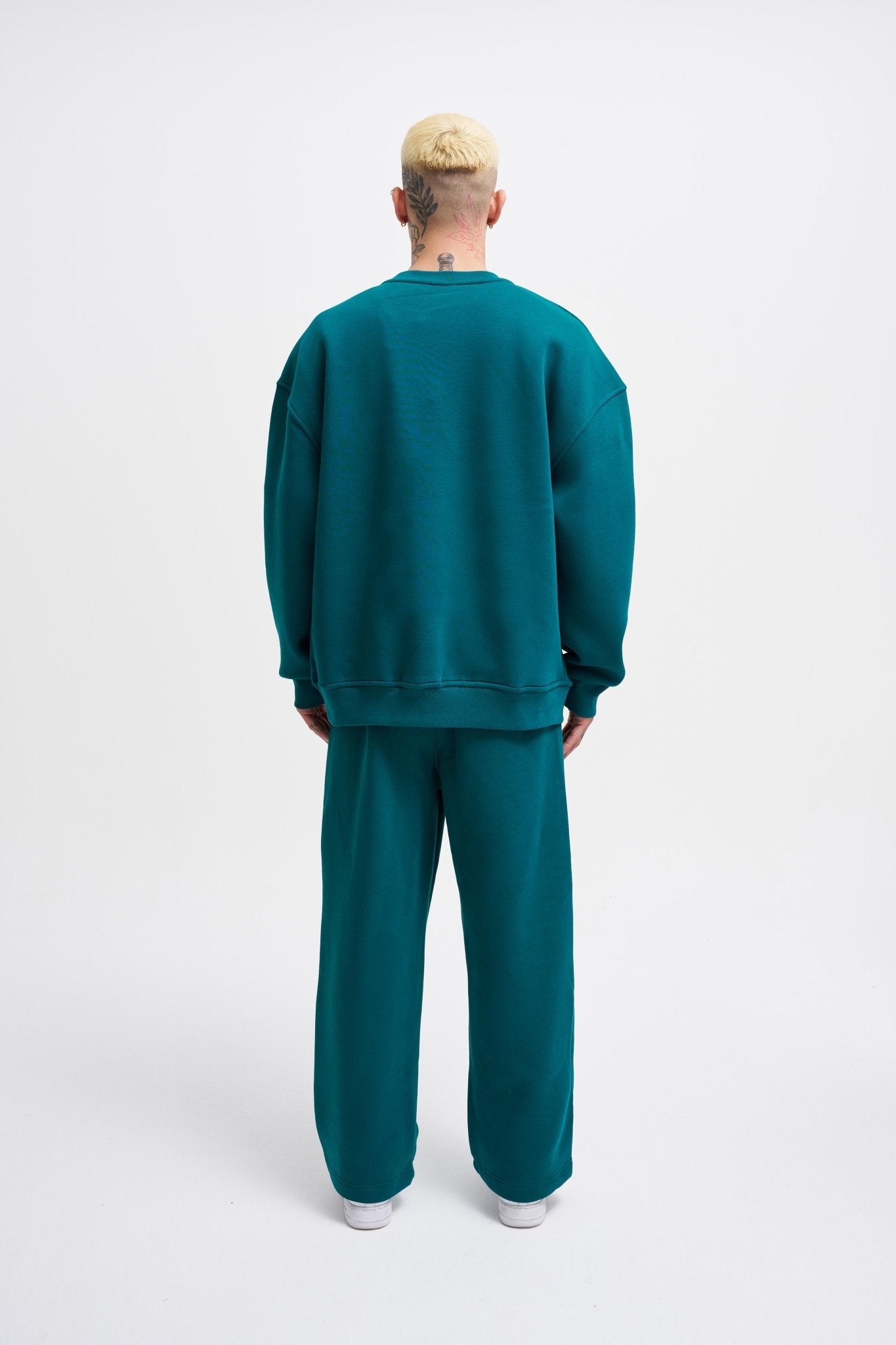 Erkek Basic Bisiklet Yaka Oversize Sweatshirt Yağ Yeşili