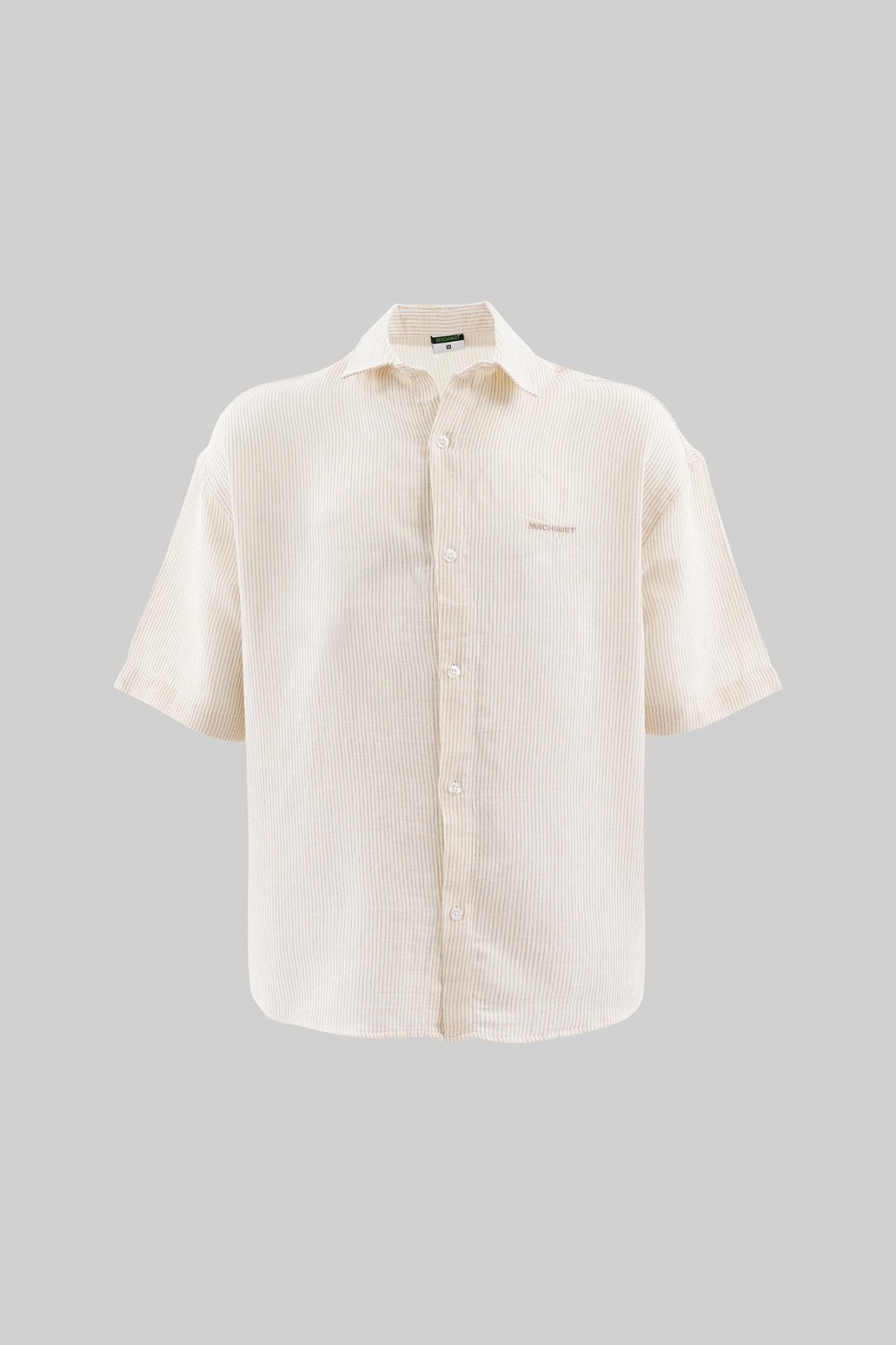 Erkek Basic Contrast Striped Cotton Gömlek Bej