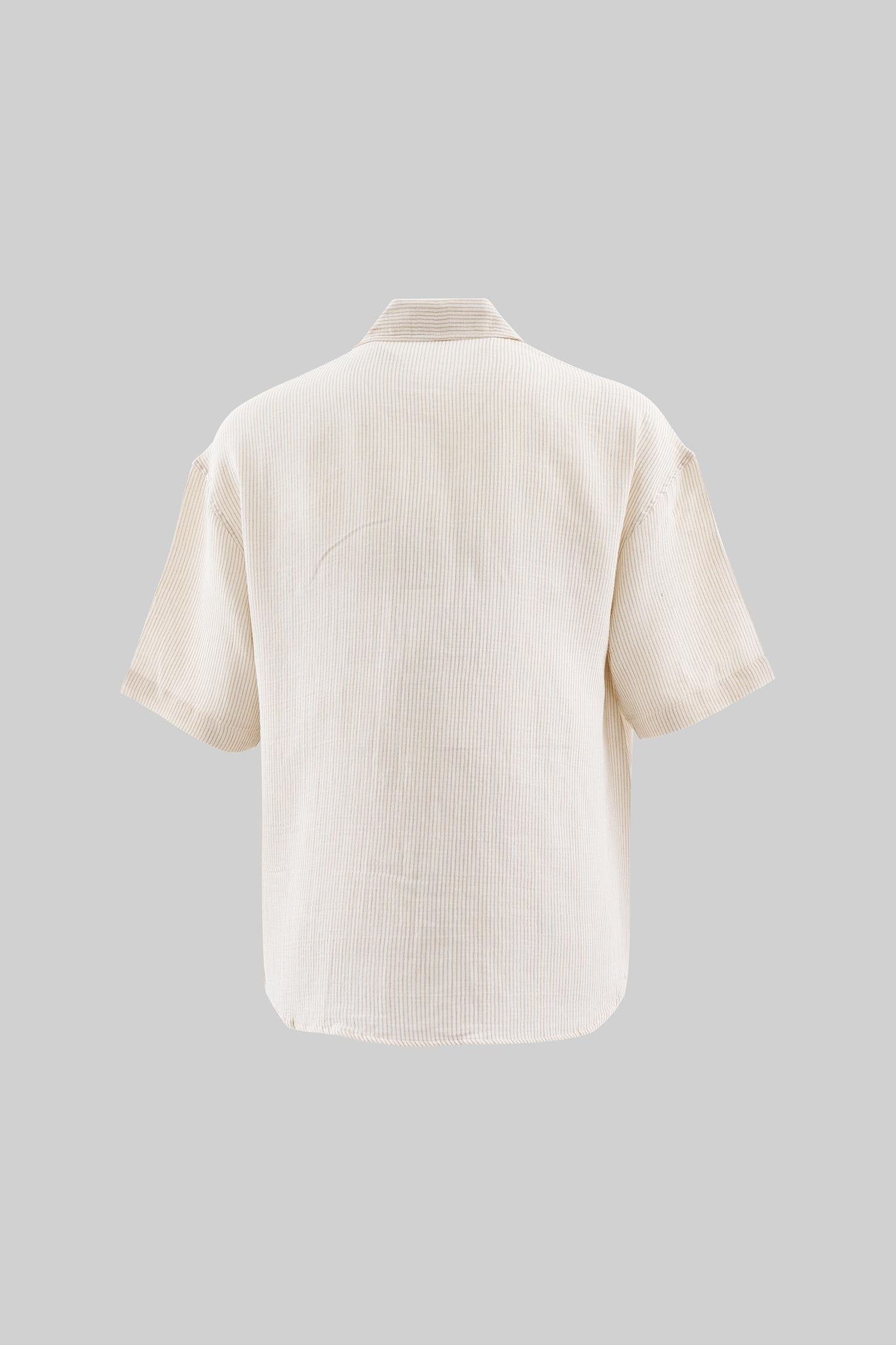Erkek Basic Contrast Striped Cotton Gömlek Bej