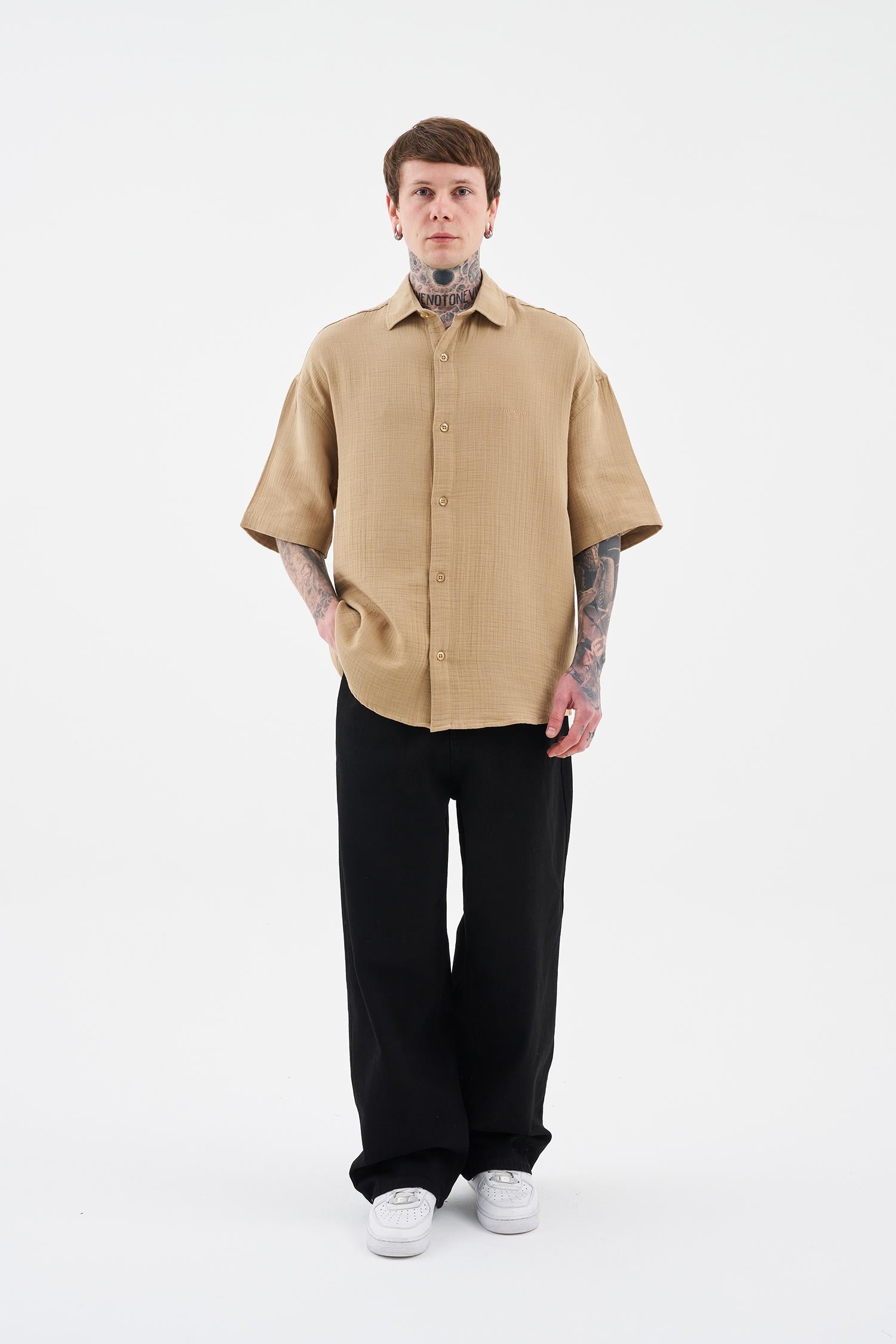 Erkek Basic Cotton Gömlek Camel