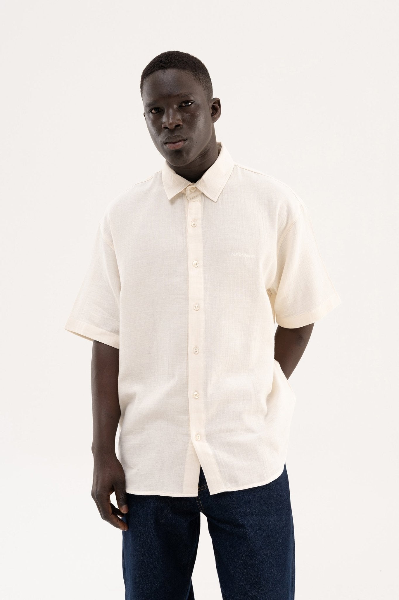 Erkek Basic Cotton Gömlek Krem