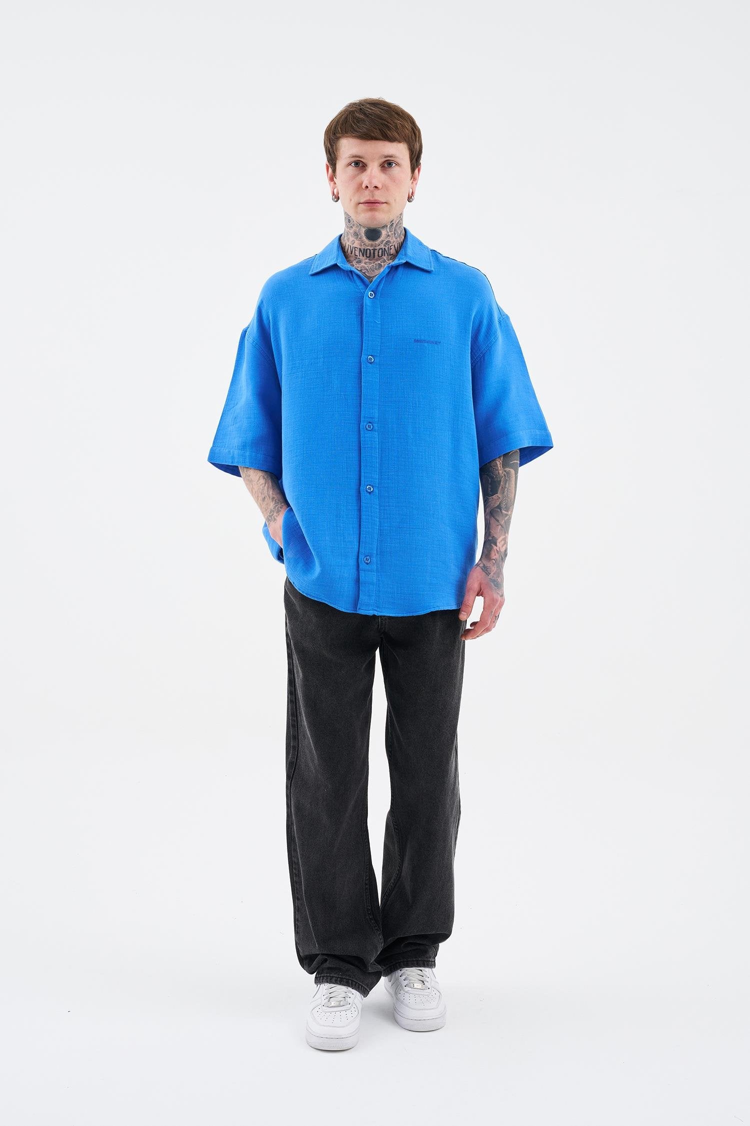 Erkek Basic Cotton Gömlek Saks Mavi