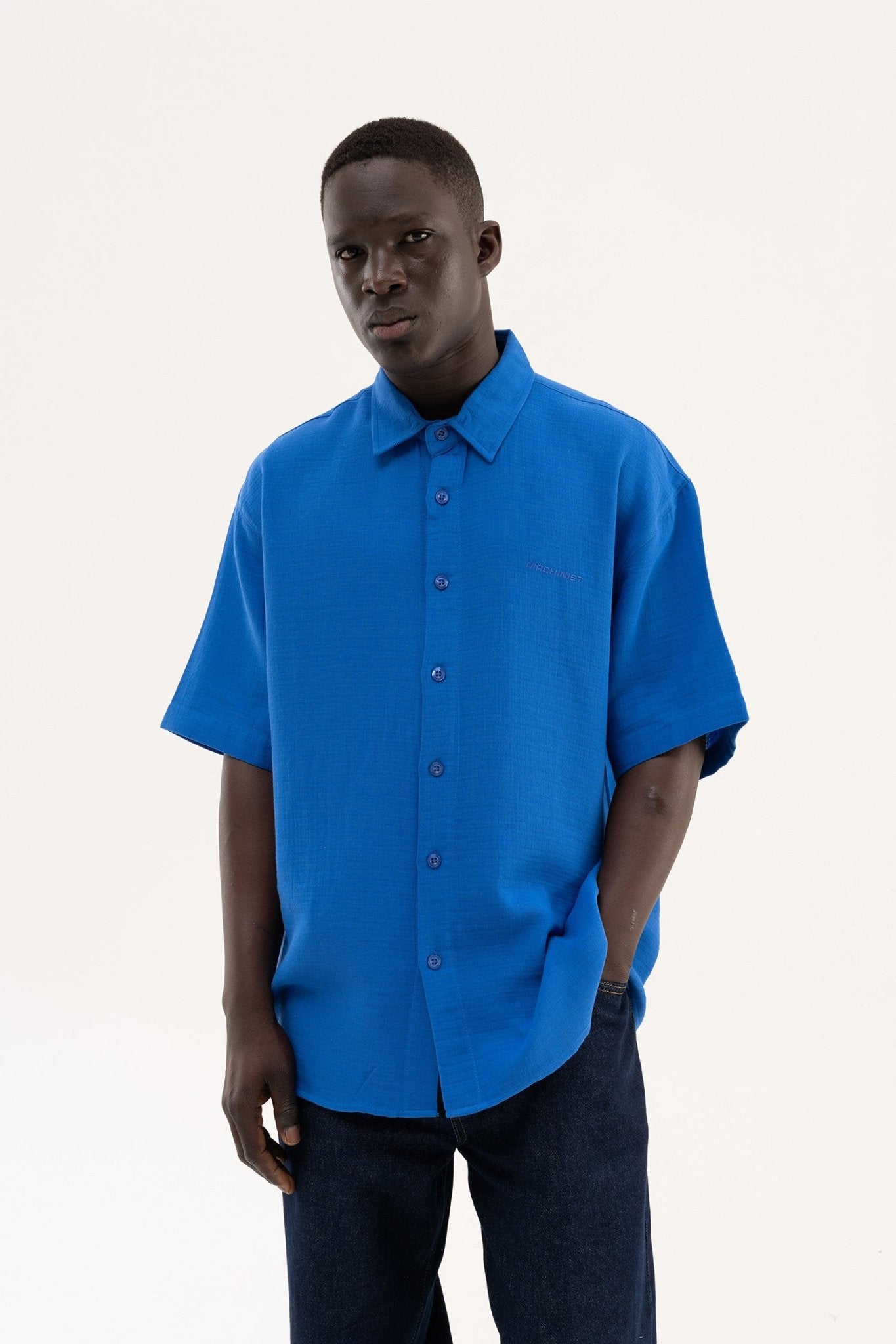 Erkek Basic Cotton Gömlek Saks Mavi