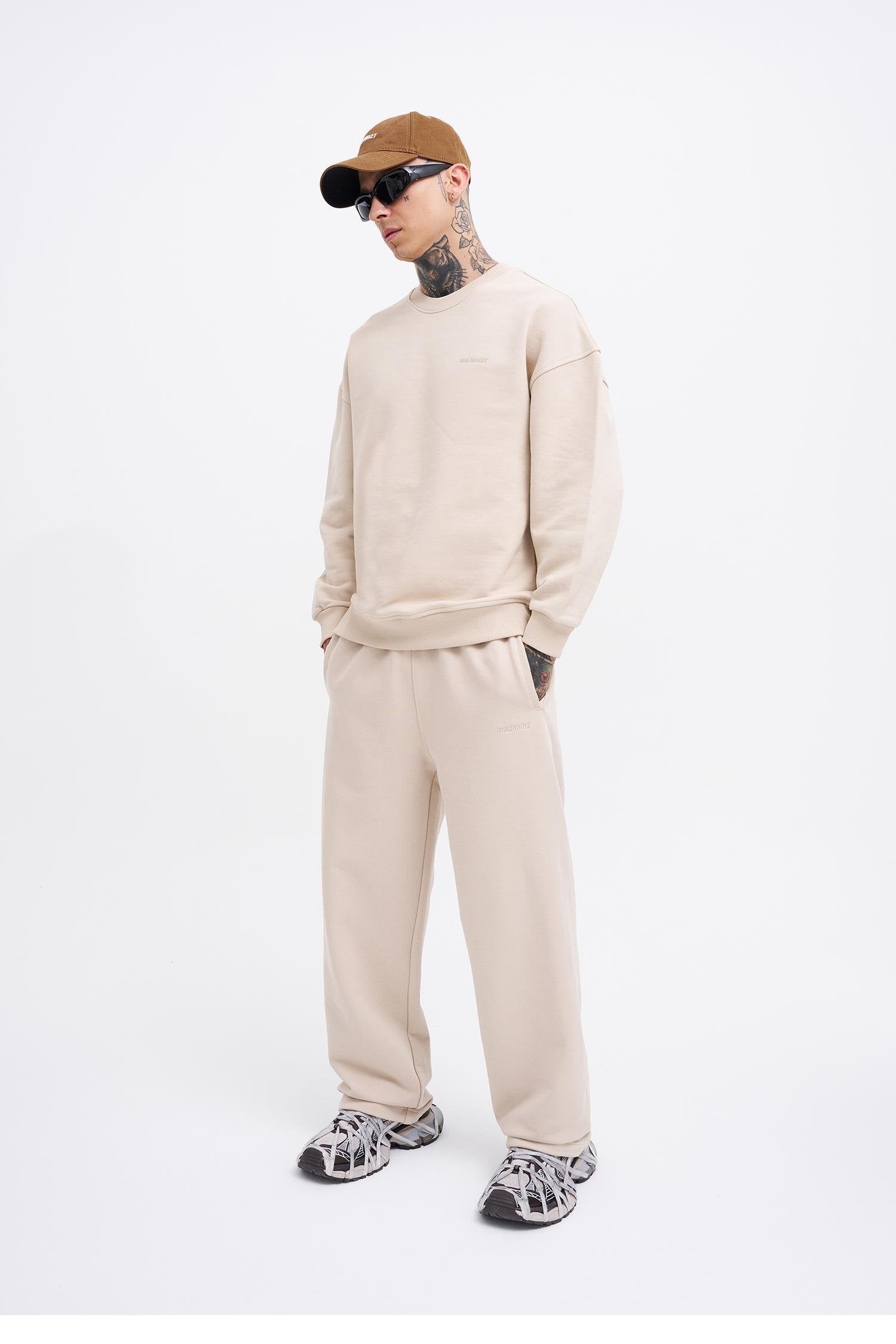 Erkek Basic Diagonal Baggy Eşofman Altı Açık Bej