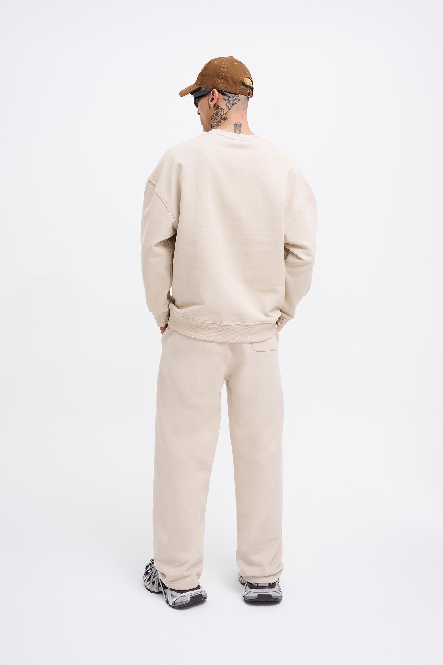 Erkek Basic Diagonal Baggy Eşofman Altı Açık Bej