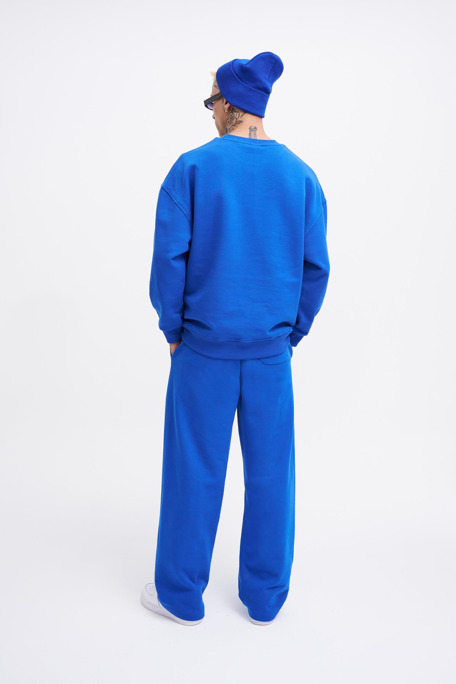 Erkek Basic Diagonal Baggy Eşofman Altı Açık Mavi