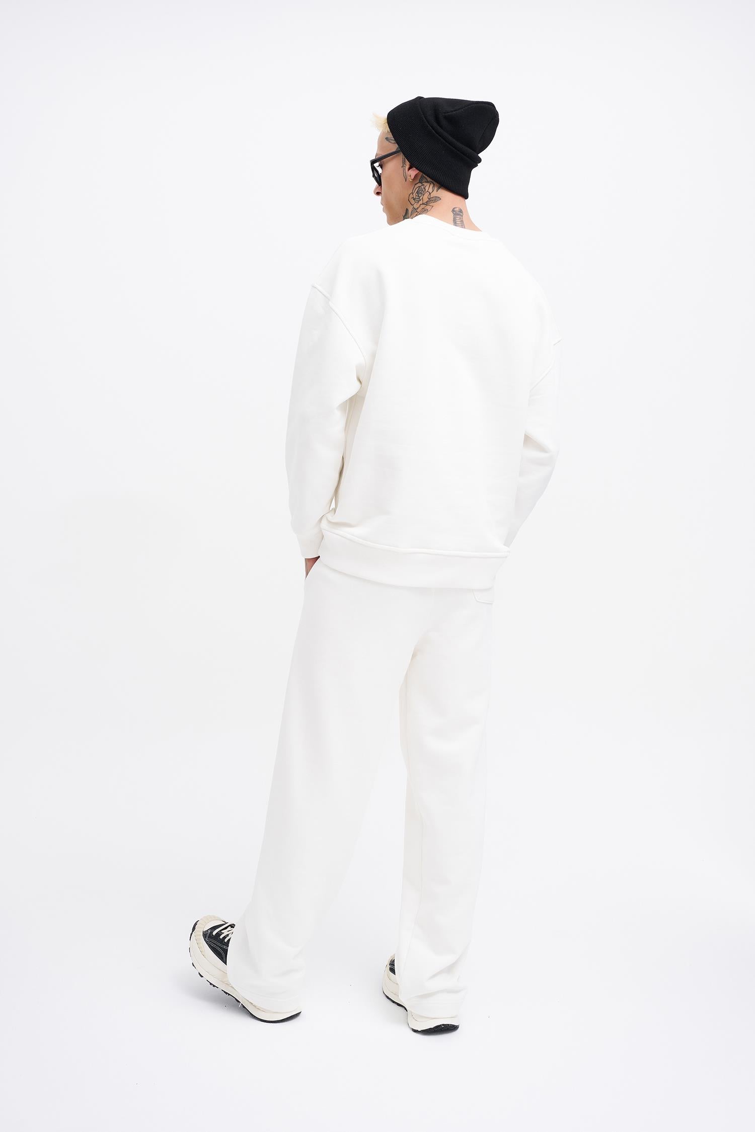 Erkek Basic Diagonal Baggy Eşofman Altı Ekru