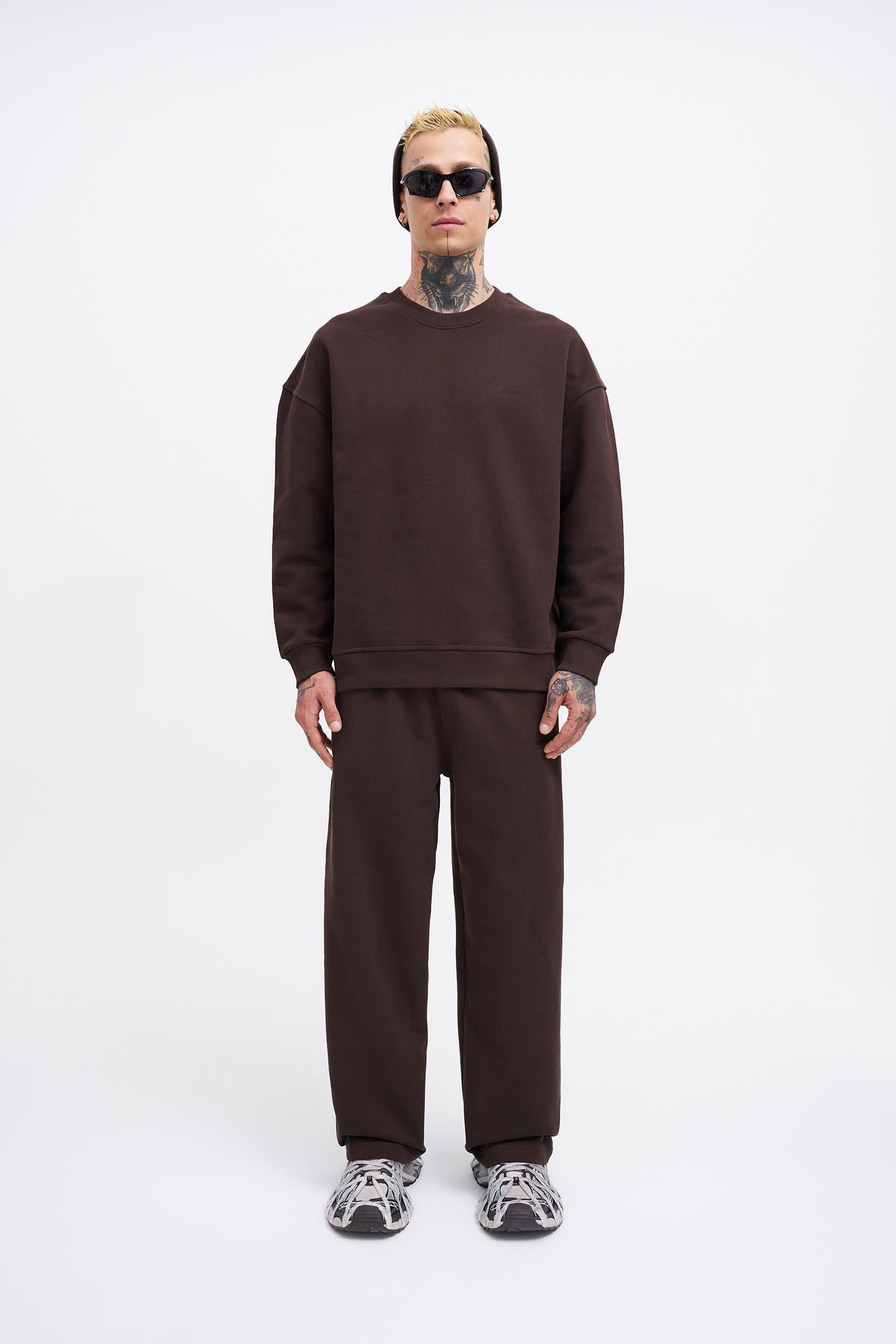 Erkek Basic Diagonal Baggy Eşofman Altı Koyu Kahverengi