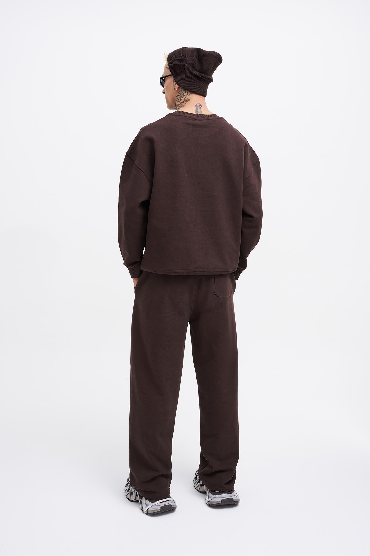 Erkek Basic Diagonal Baggy Eşofman Altı Koyu Kahverengi