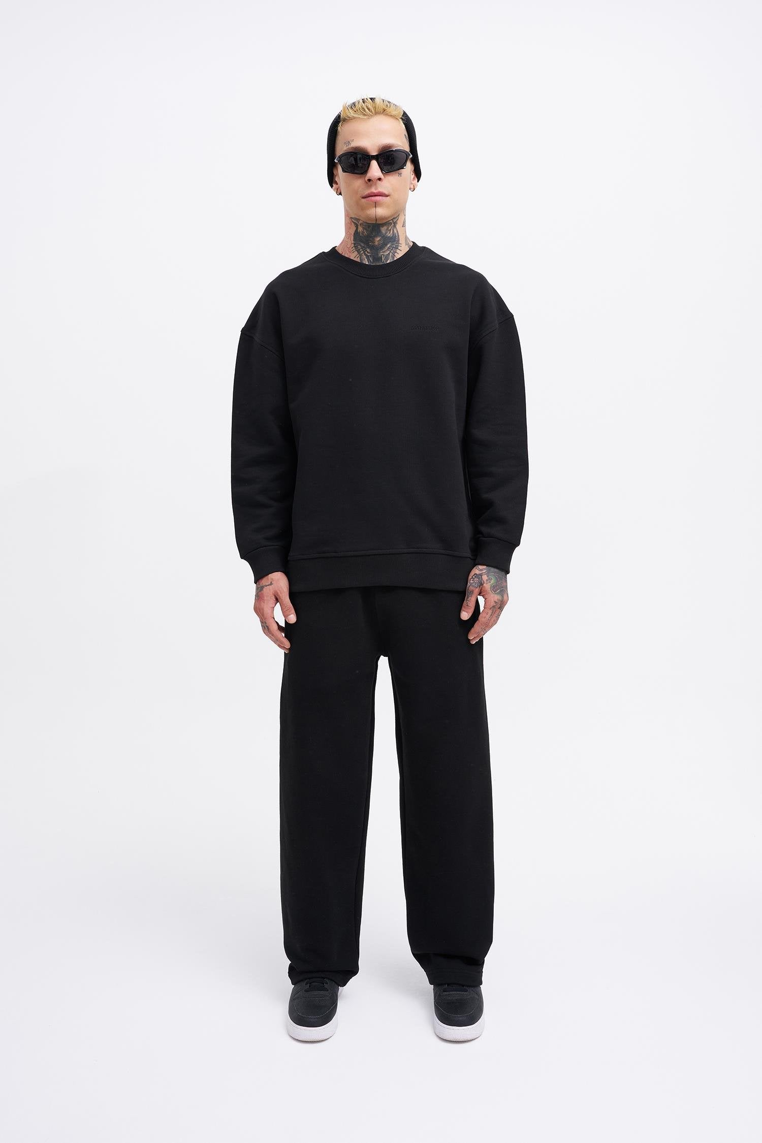 Erkek Basic Diagonal Baggy Eşofman Altı Siyah