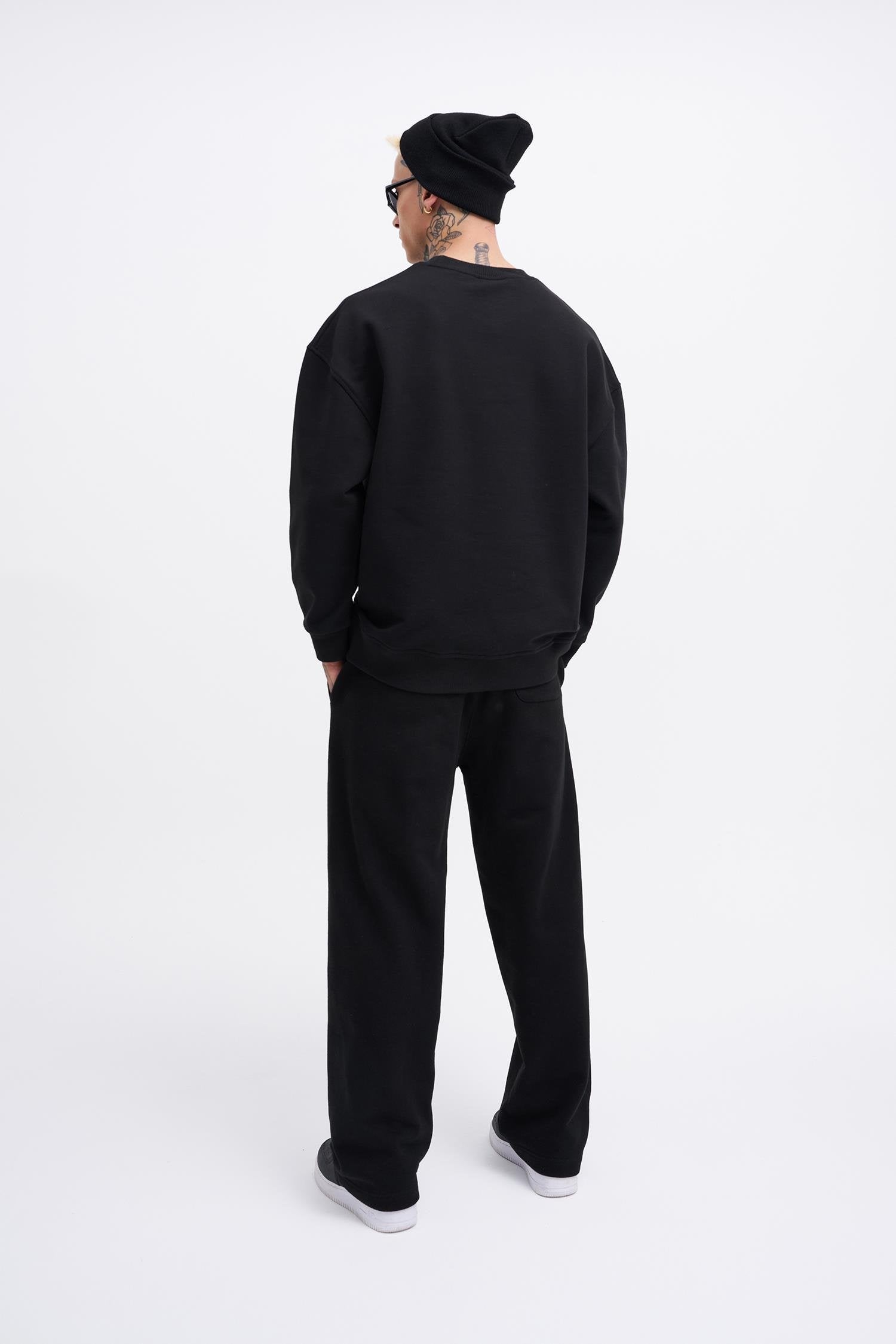 Erkek Basic Diagonal Baggy Eşofman Altı Siyah