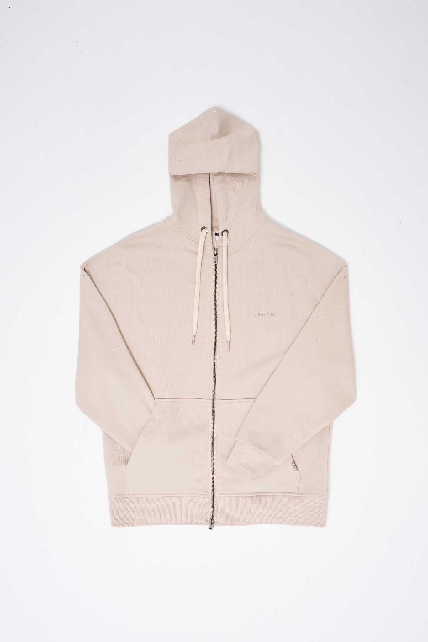 Erkek Basic Diagonal Fermuarlı Kapüşonlu Sweatshirt Açık Bej