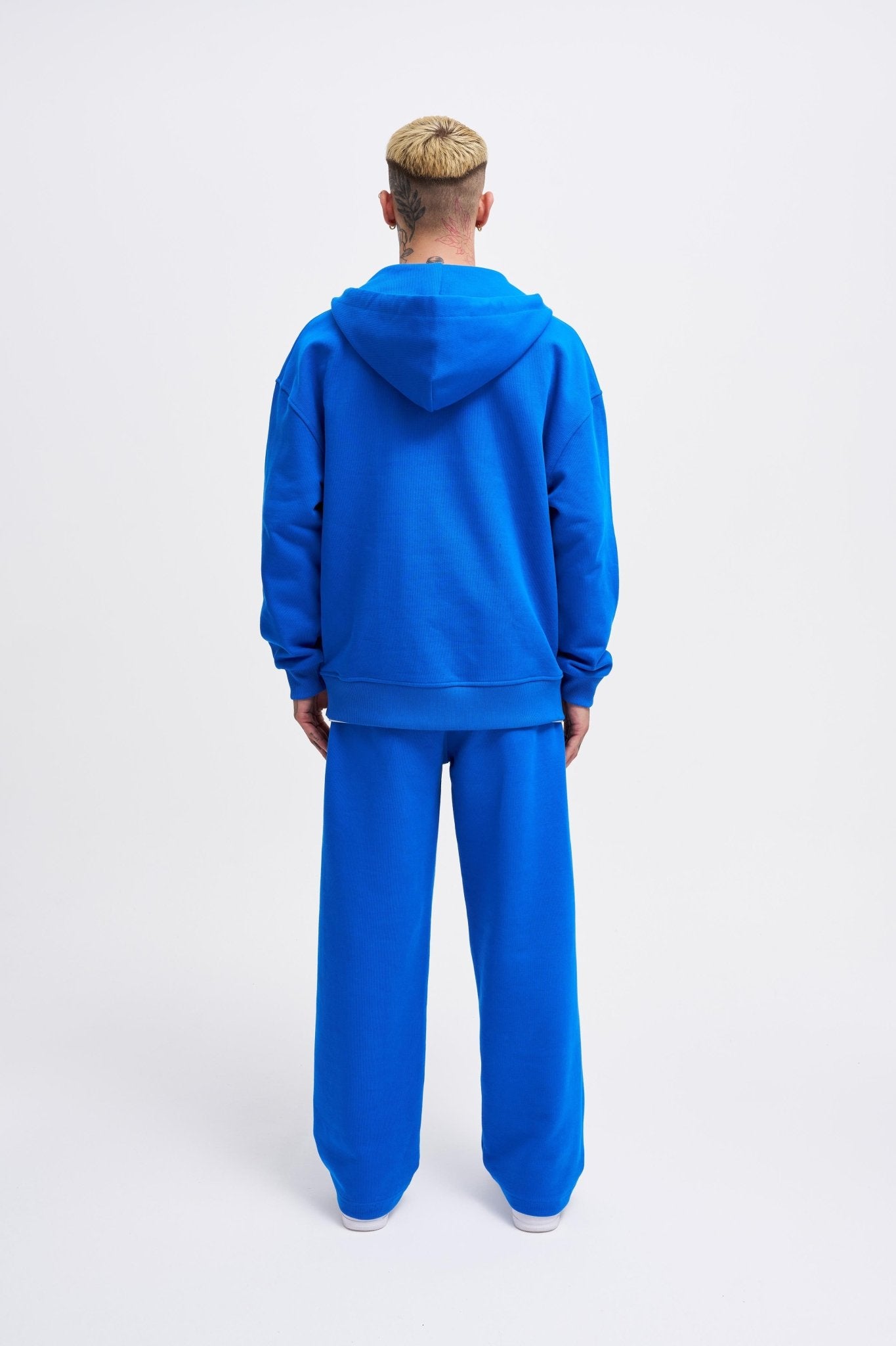 Erkek Basic Diagonal Fermuarlı Kapüşonlu Sweatshirt Açık Mavi