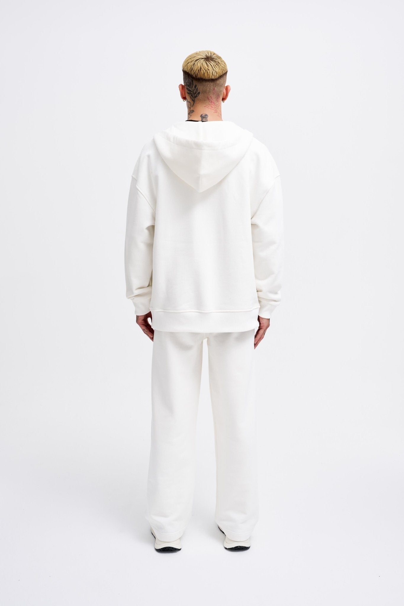 Erkek Basic Diagonal Fermuarlı Kapüşonlu Sweatshirt Ekru