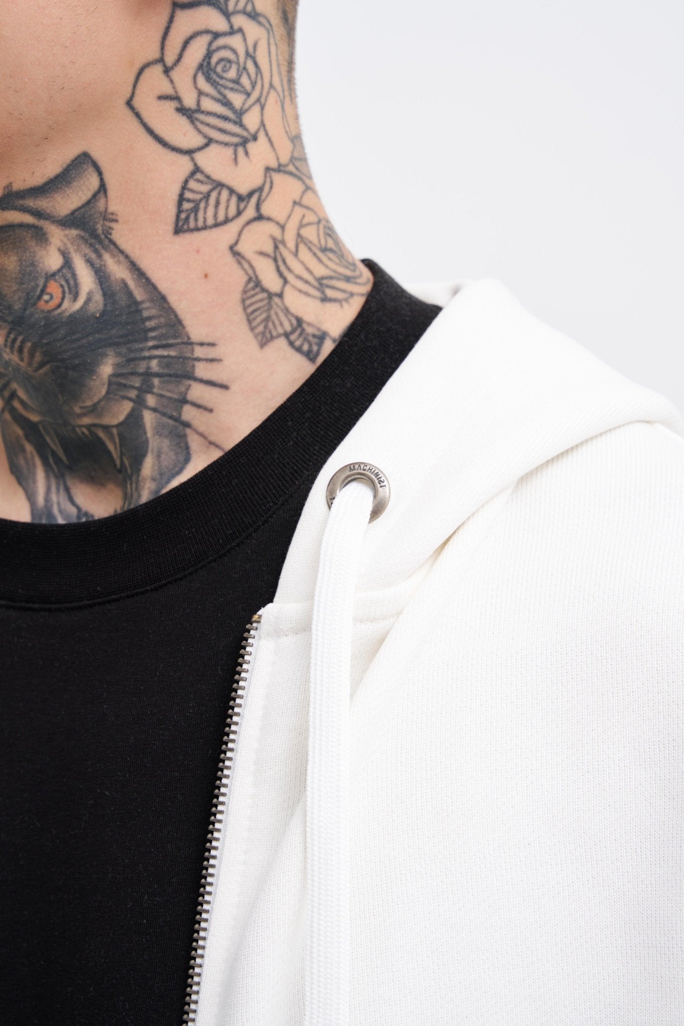 Erkek Basic Diagonal Fermuarlı Kapüşonlu Sweatshirt Ekru