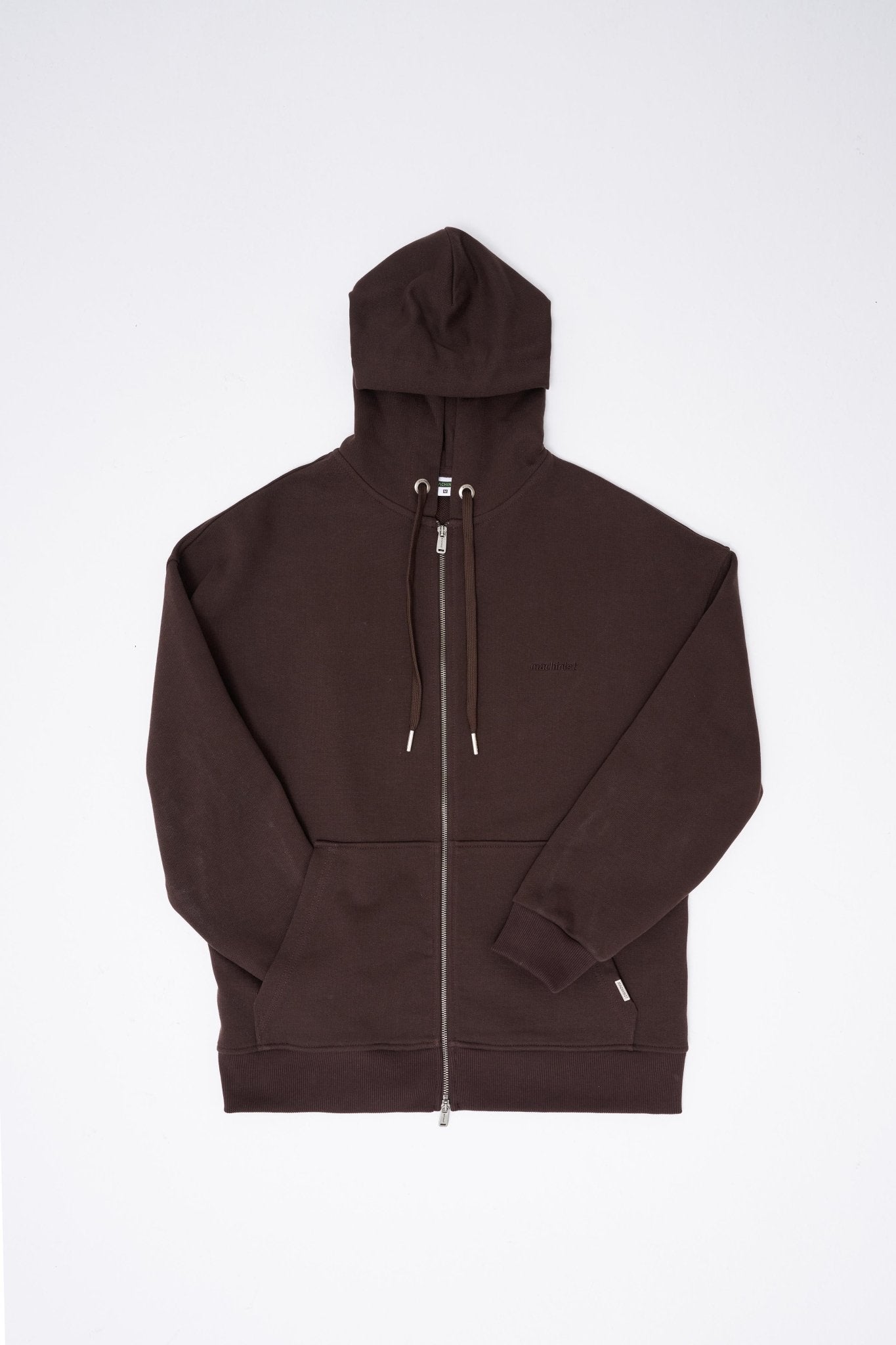 Erkek Basic Diagonal Fermuarlı Kapüşonlu Sweatshirt Koyu Kahverengi